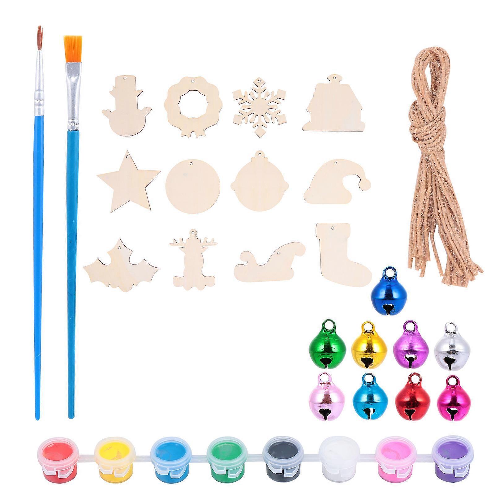 Painted Graffiti Wooden Crafts Christmas Ornaments for DIY 63Pcs Set