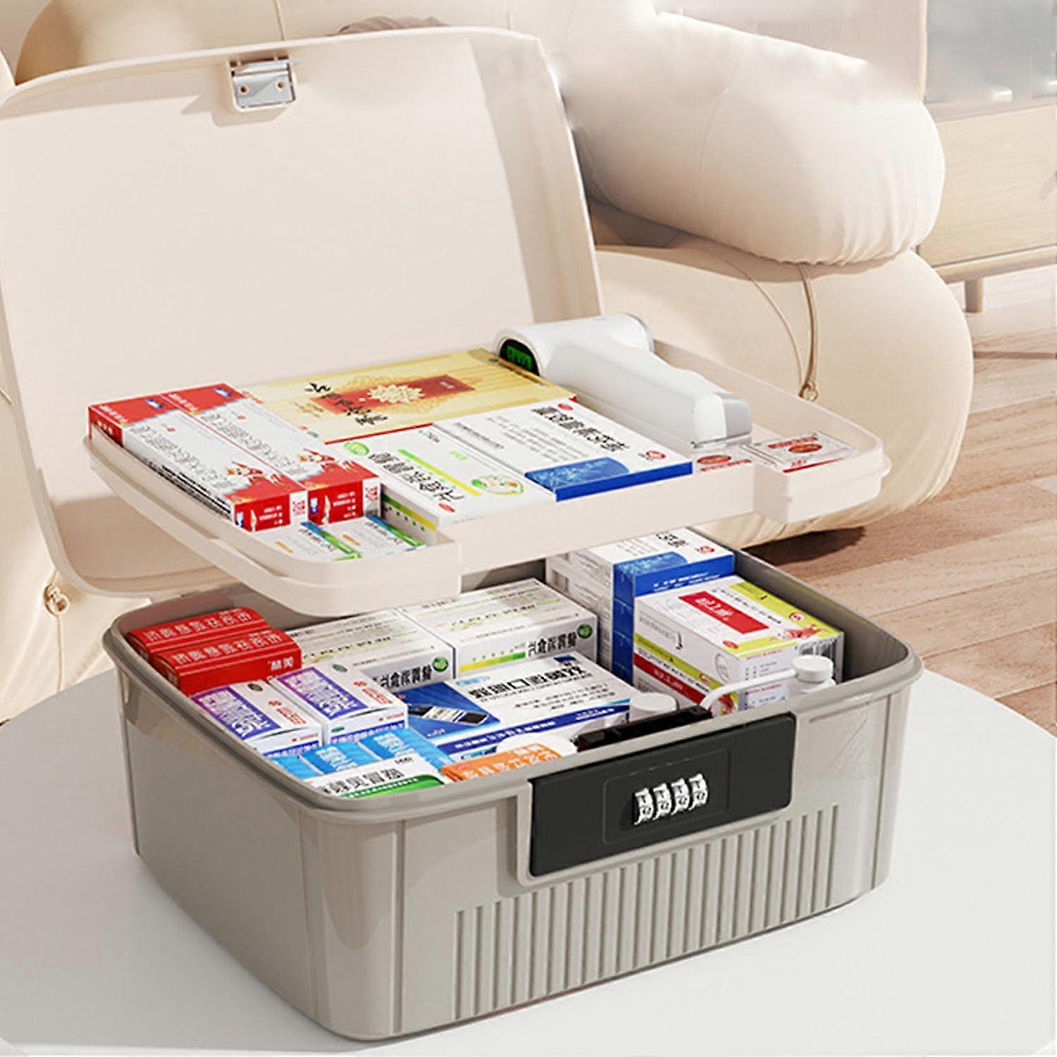 9L Lockable Storage Box With Lid Grey Double Layer Combination Lock Medicine And Phone Lock Box For Kitchen Home School Travel Office