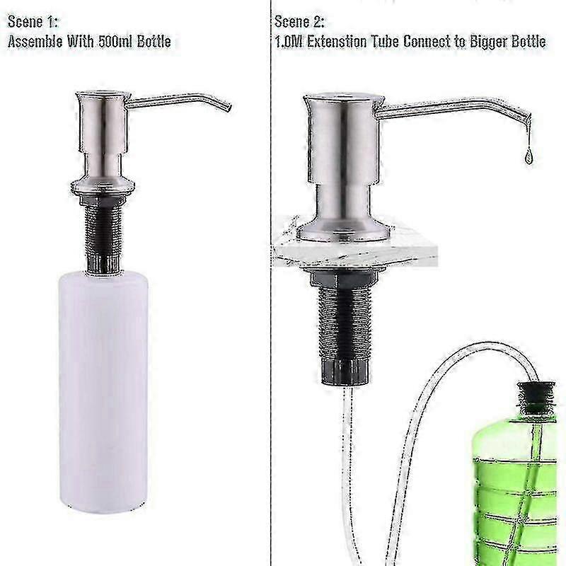 Stainless Steel Kitchen Sink with Built-in Soap Dispenser 500ml Bottle Capacity and 1.0m Extension Set for Easy Refilling