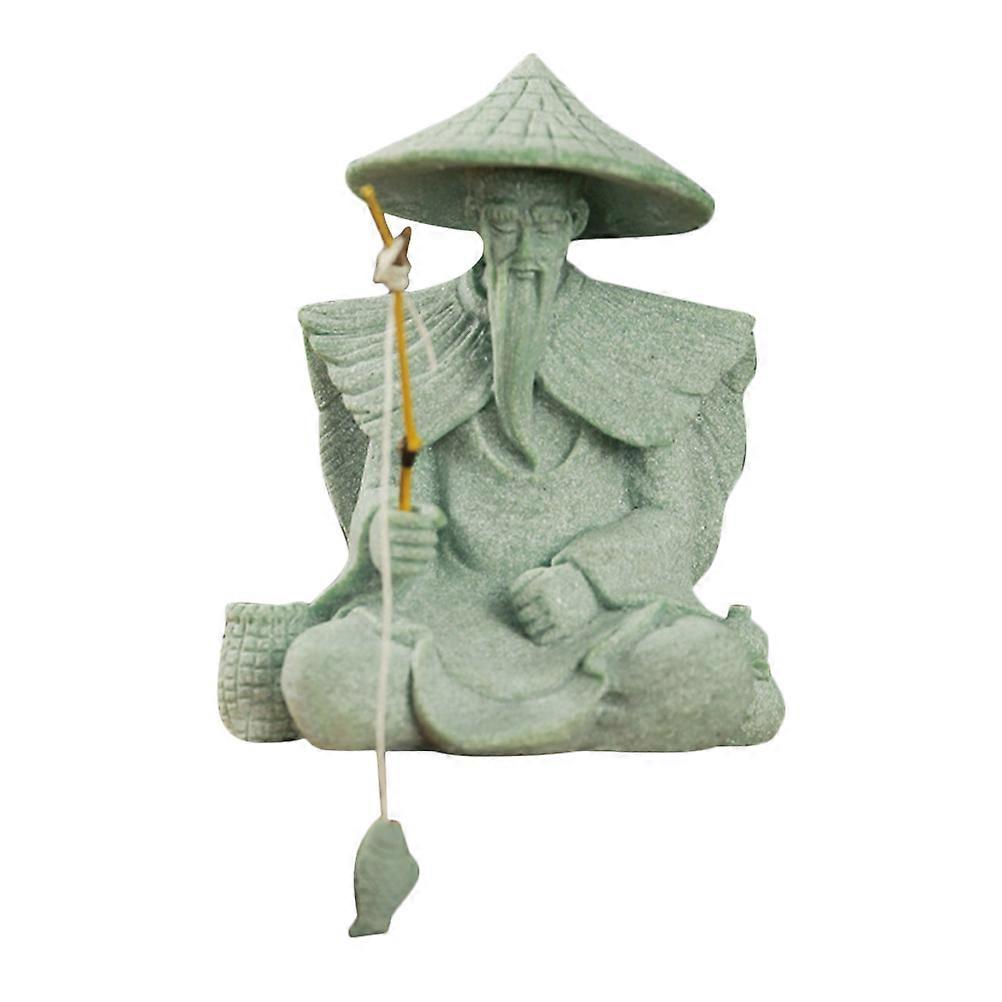 Mini Fisherman Statue Sandstone Model for Garden Decor 2Pcs