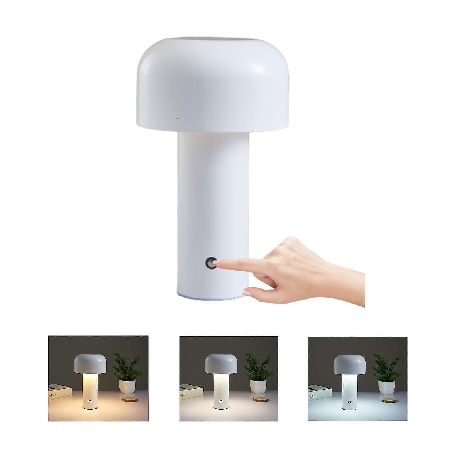 Wireless Mushroom Touch Control Dimmable Table Lamp 3 Lighting Modes Rechargeable USB Desk Lamp Bedroom White