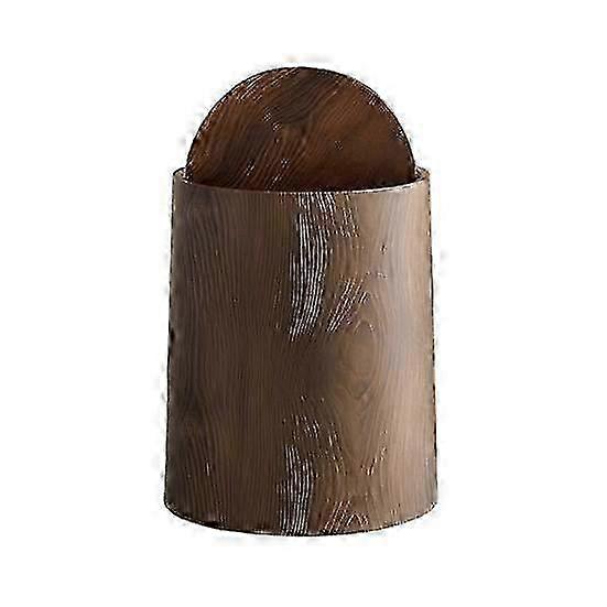 Wood Grain Bathroom Garbage Can With Swing Top Lid Large Capacity Rotating