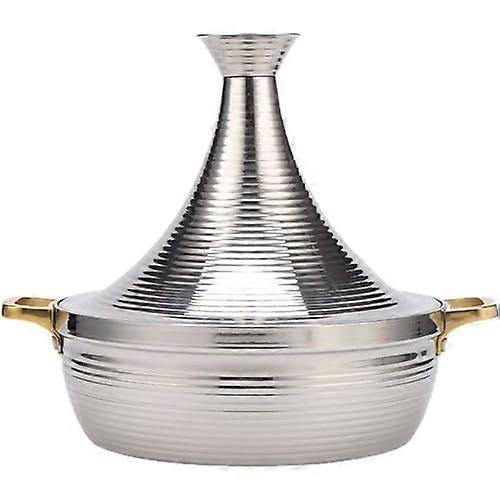 Moroccan Tagine Stainless Steel NonStick Pot 22cm ConeShaped Lid Two Handles Large Handmade Casserole Silver