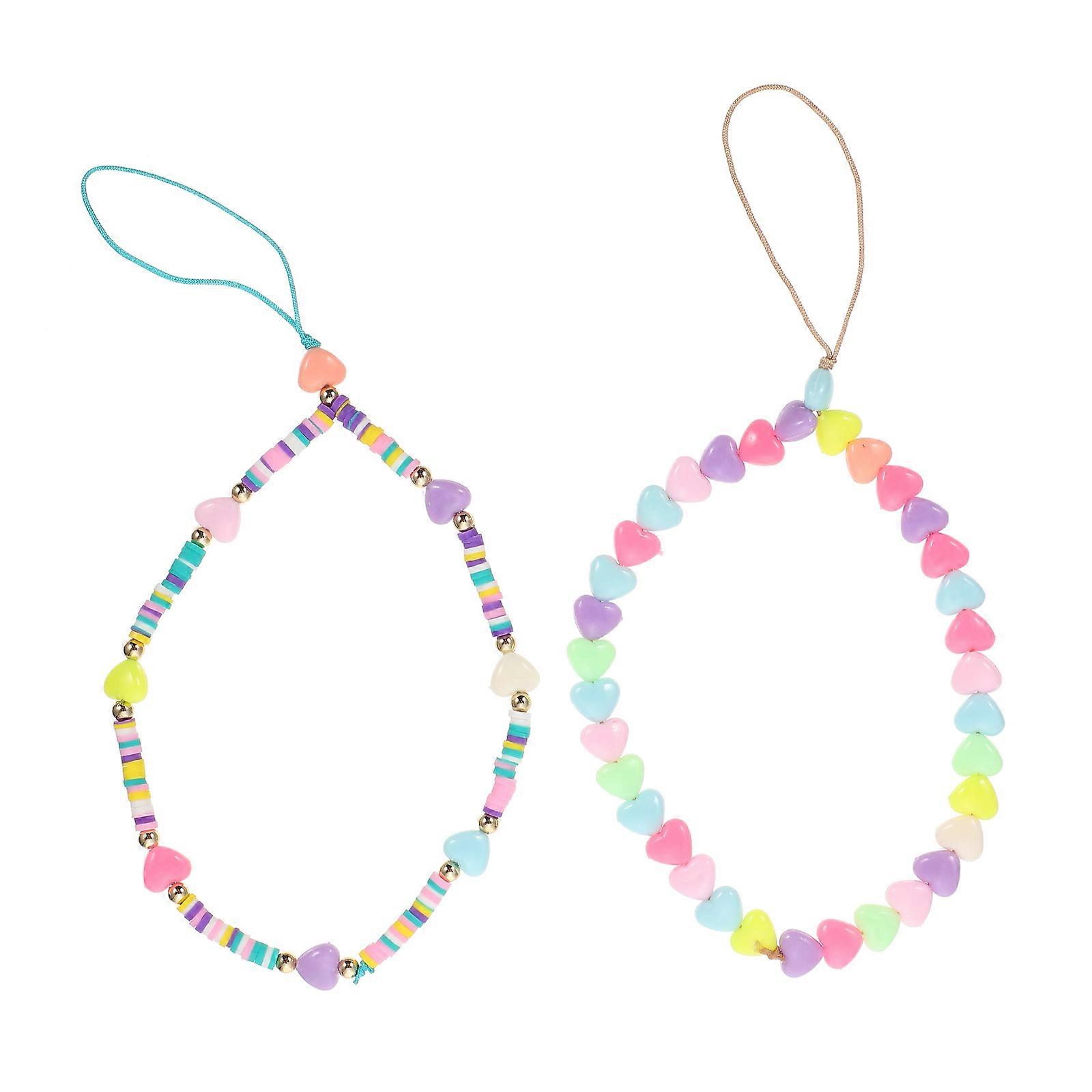 Beaded Phone Charm Heart Design for Phone Hanging 6Pcs Colorful