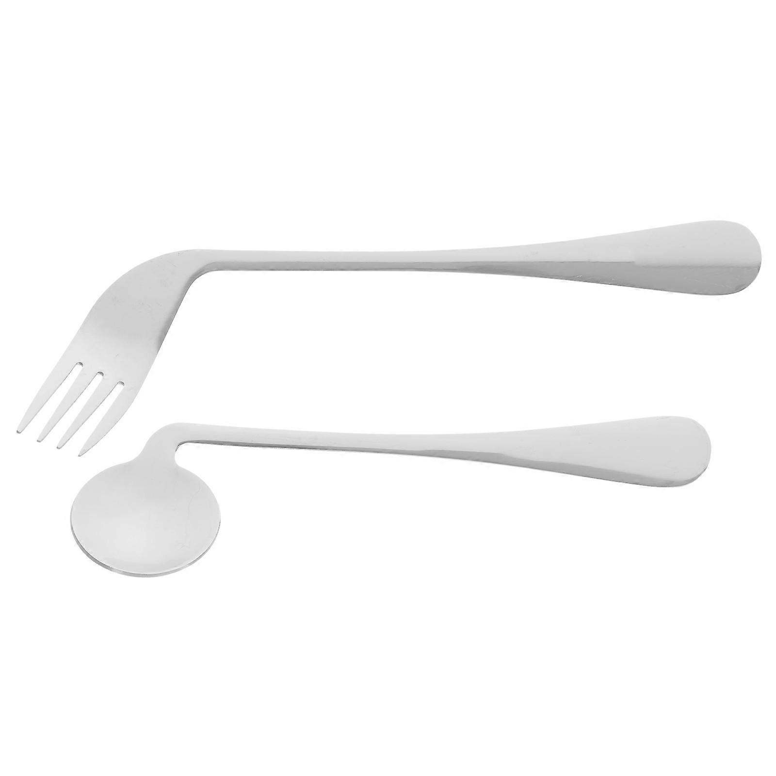 Ergonomic Angled Fork Spoon Eating Aid For Daily Meals 3 Sets Silver