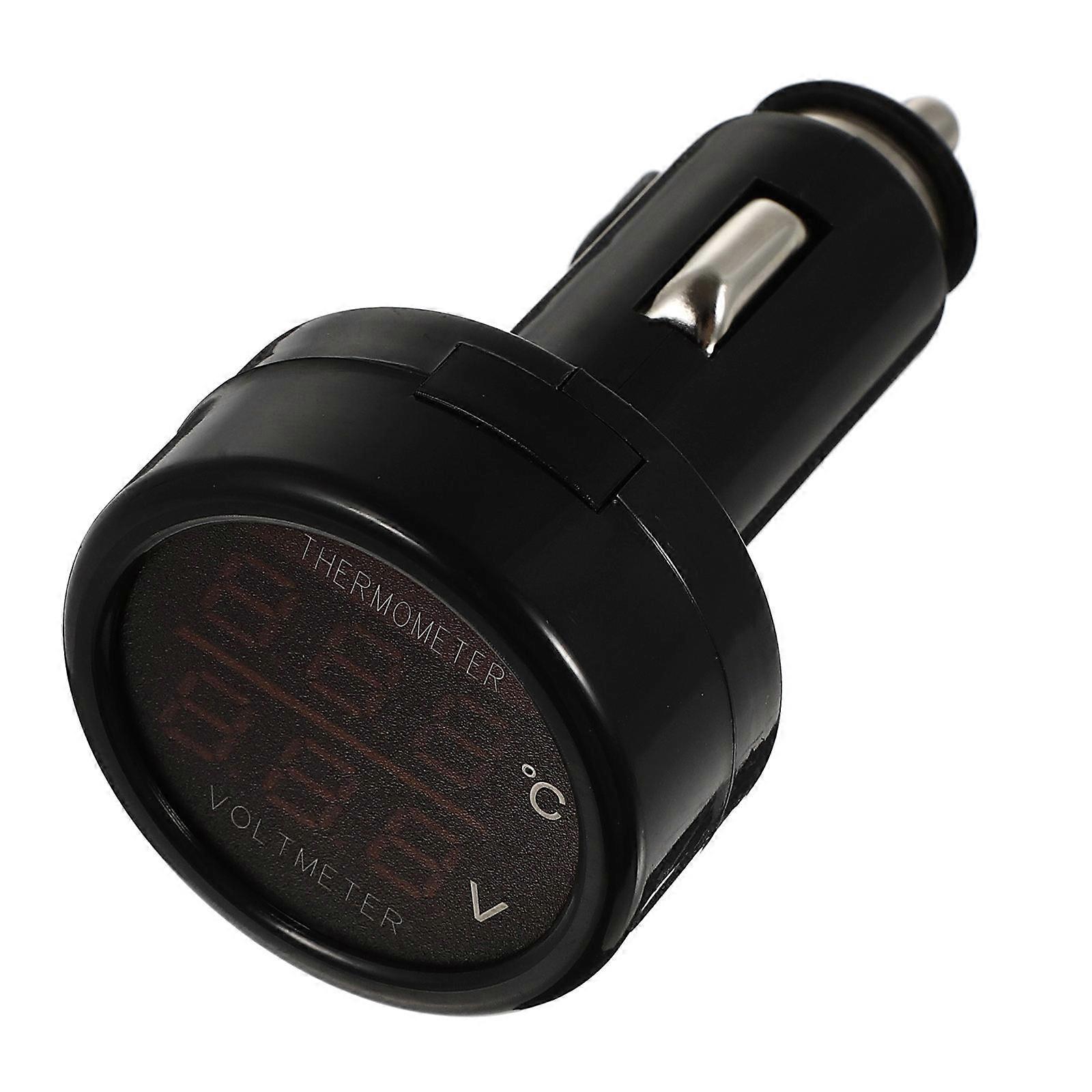 2Pcs 12-24V Car Voltmeter Temperature Gauge Cylindrical Shape Black For Vehicle Maintenance 40X75Mm Monitoring