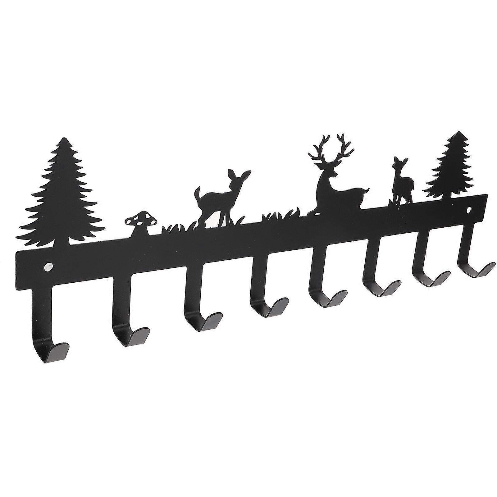 Black Hanging Coat Mounted for 5Pcs Deer Design Hooks Organizer