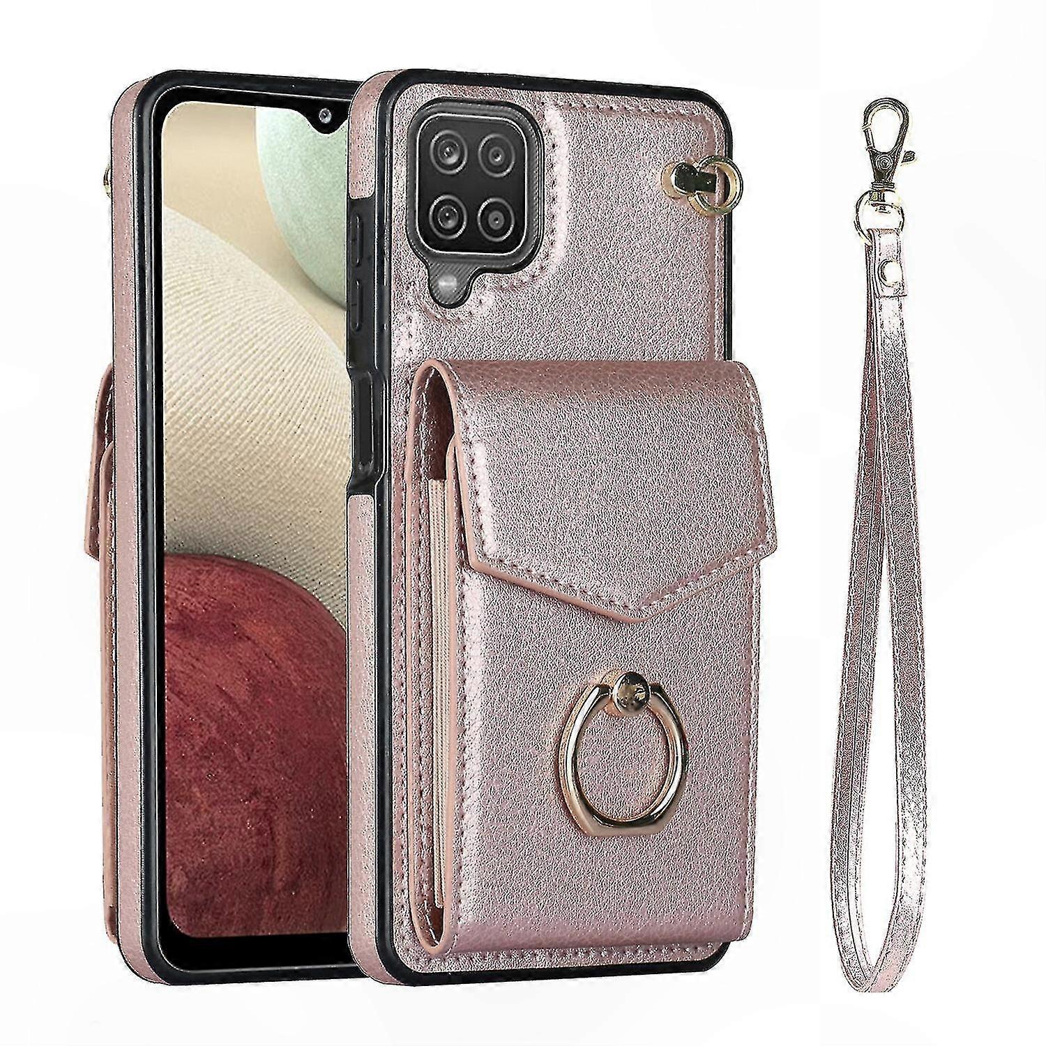 Stylish Multi-functional Wallet Case with Card Slots, Ring Stand, Camera Guard, PU Leather, Shockproof Design