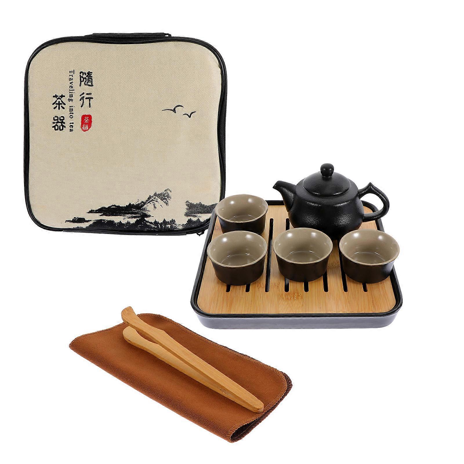 Stylish Tea Serving Set Ideal For Personal Gatherings Crafted From Ceramic And Bamboo Includes 2 Teapots And Accessories In 12.5X8.5CM Dimensions