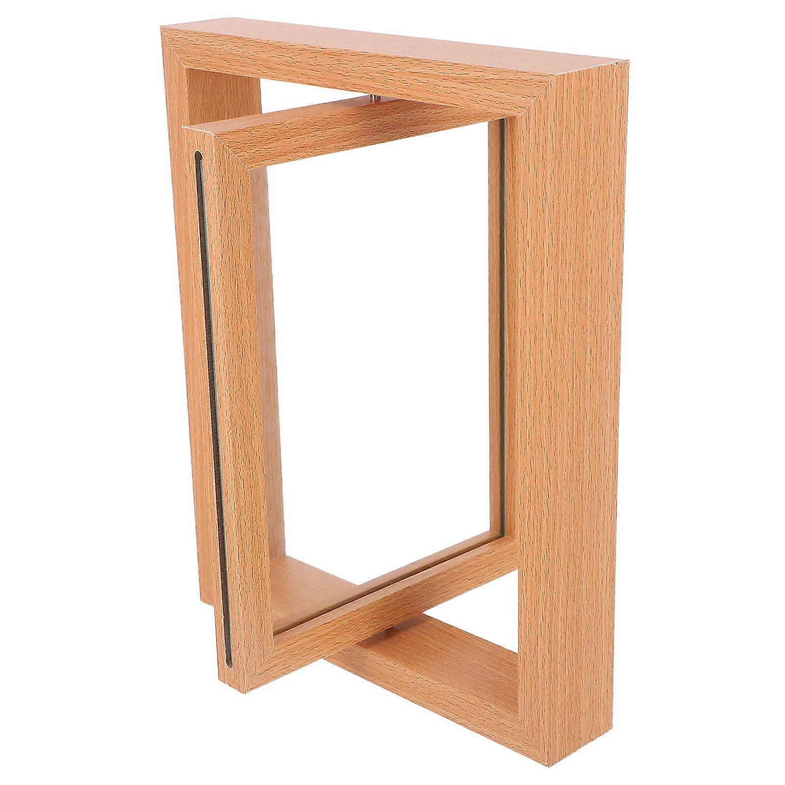 Rotating Photo Frame Rustic Wooden Double Sided Desk Display 3Pcs Set