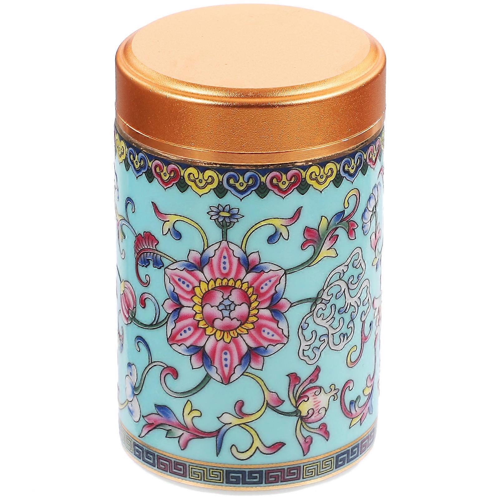 Ceramic Tea Canister for Storage Use with Lid 1 Piece Porcelain Blue Enamel Jar