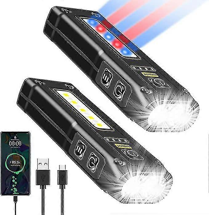 2pcs Mini Flashlight Led Rechargeable Usb Multifunctional Emergency Flashlight