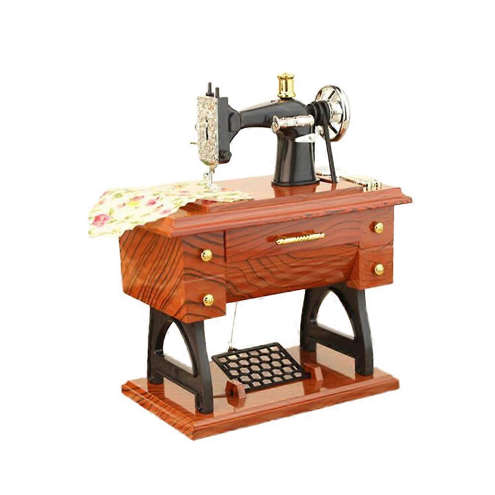 Simulation Sewing Machine Music Box for Display 2Pcs Light Brown