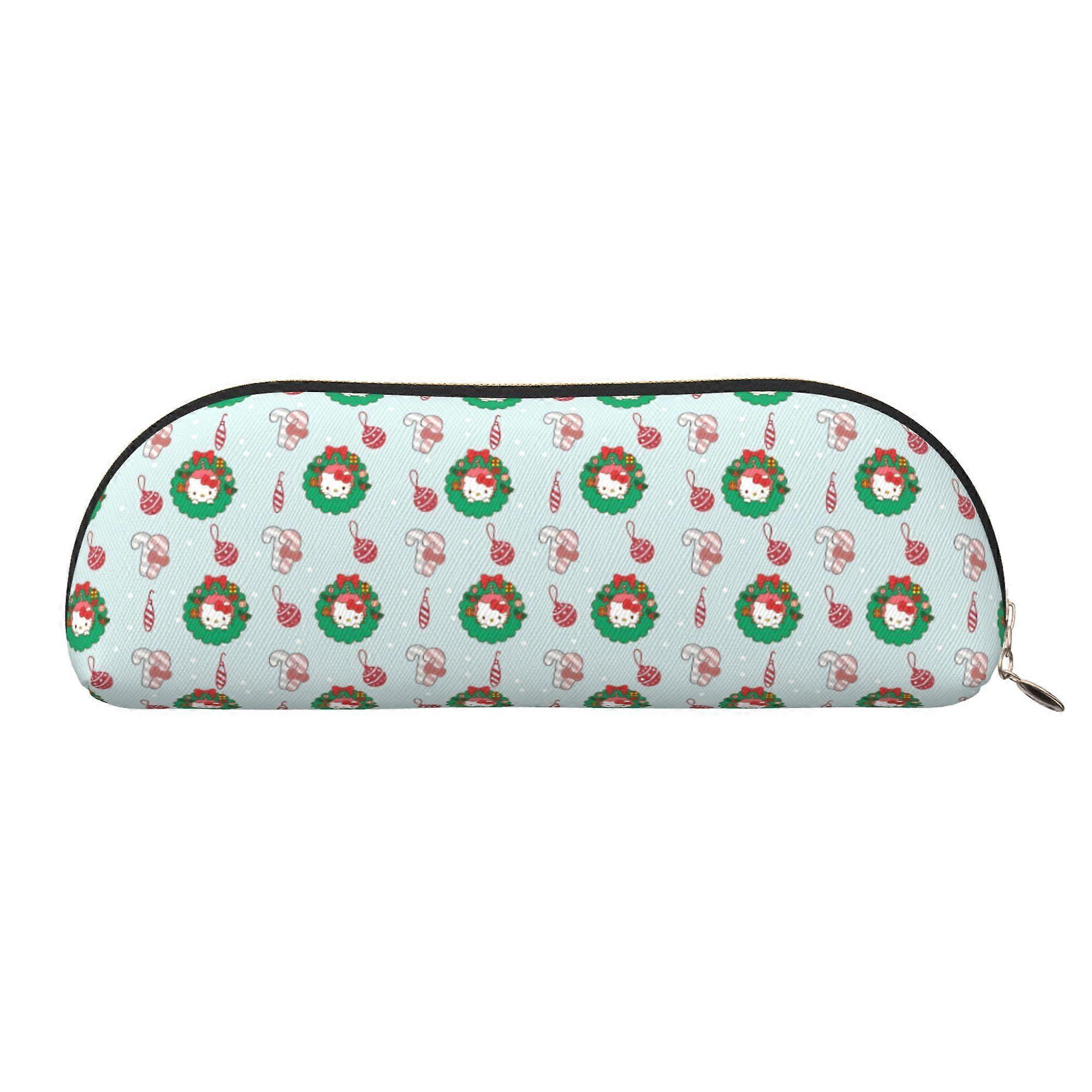 Hello Kitty Christmas Print Leather Semi-circular Zipper Pencil Case Large Capacity Multi-function PVC Semi-circular Storage Bag