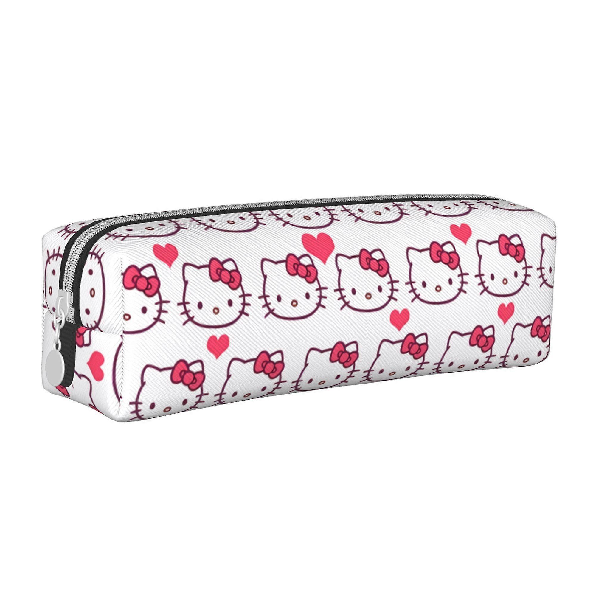 Hello Kitty Leather Simple Zipper Pencil Case Large Capacity Multifunctional Leather Simple Pencil Case