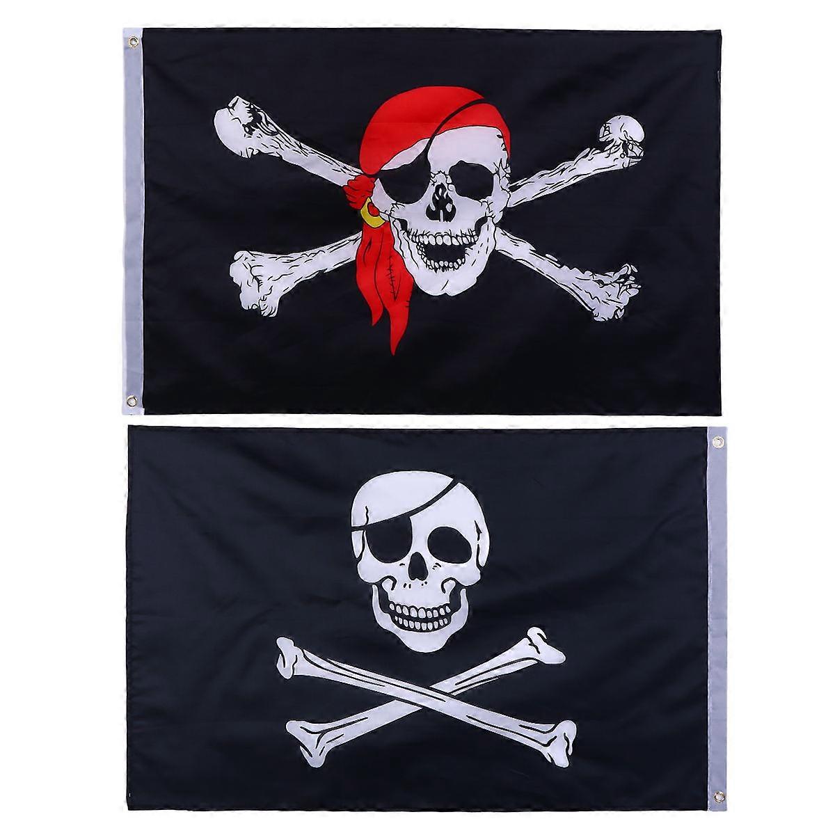 Halloween Flag Banner Skull Flag Pirate Flags for Decor Use 2Pcs Black