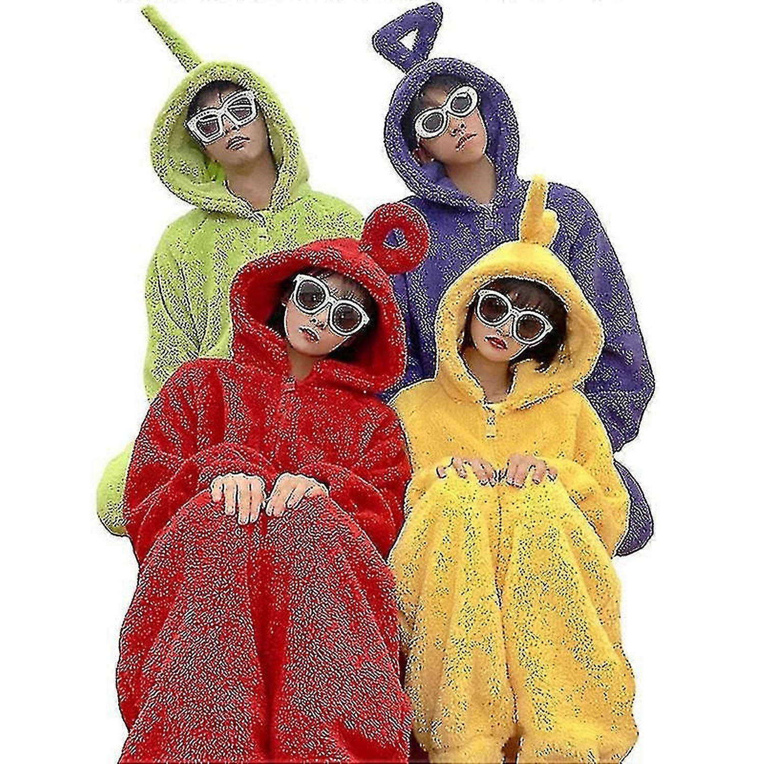 Yetişkinler Flannel Kostüm Unisex Tek Parça Pijama Teletubbies Onesies Tulumlar Kadın Erkek Kış Sıcak Karikatür Tulumlar
