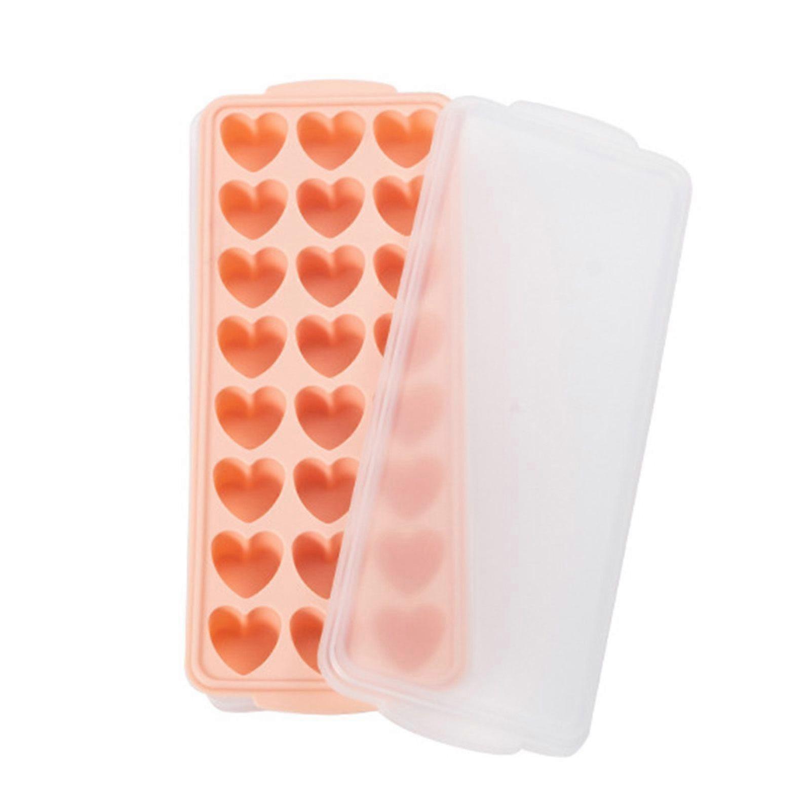 Ice Grid Mould Heart-shaped Ice Lattice Mold with Lid Stackable Easy to Remove Food Grade Silicone Tray Ice Cube Maker