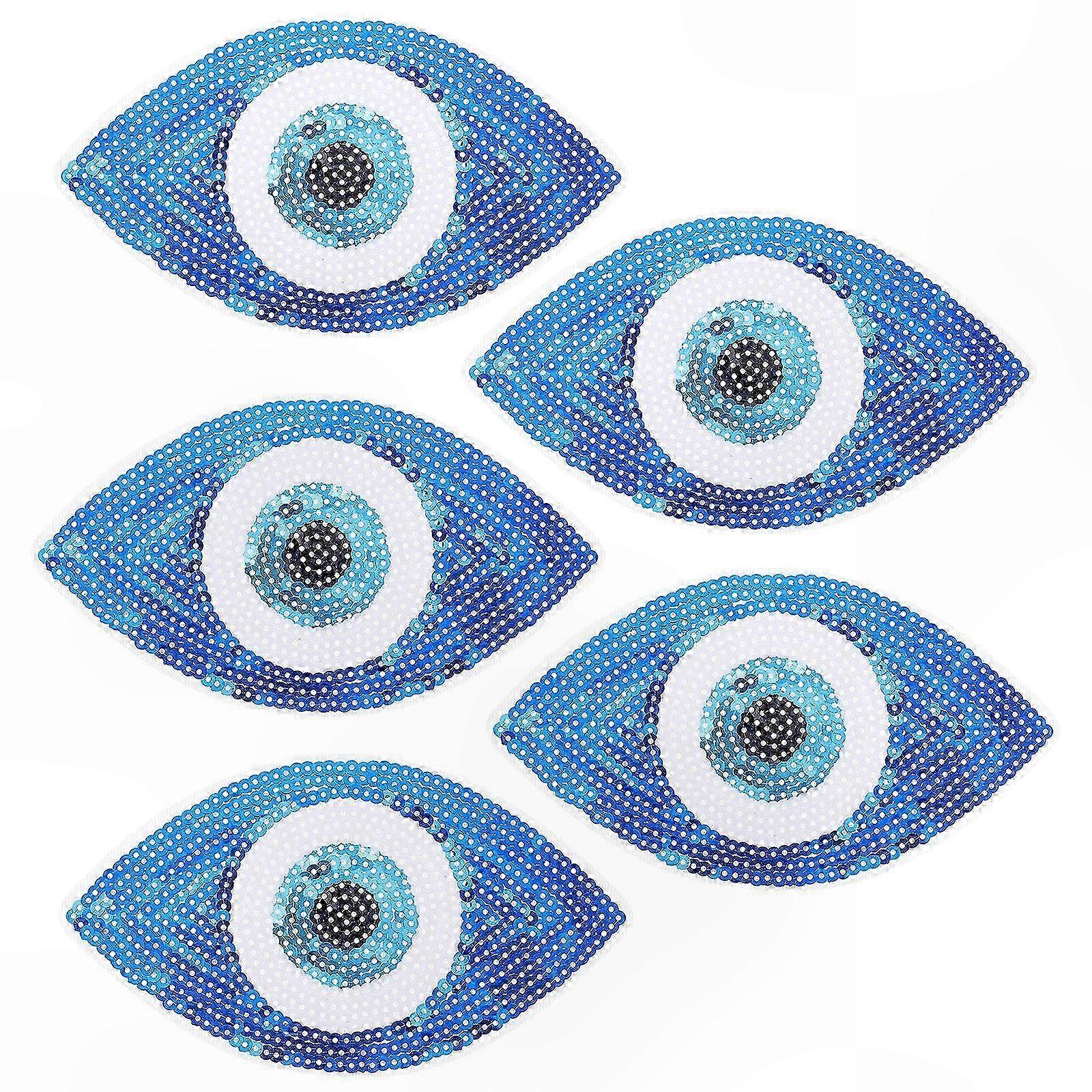 Blue Embroidered Fabric Patches for Crafting and Sewing Projects, Set of 15 Pieces