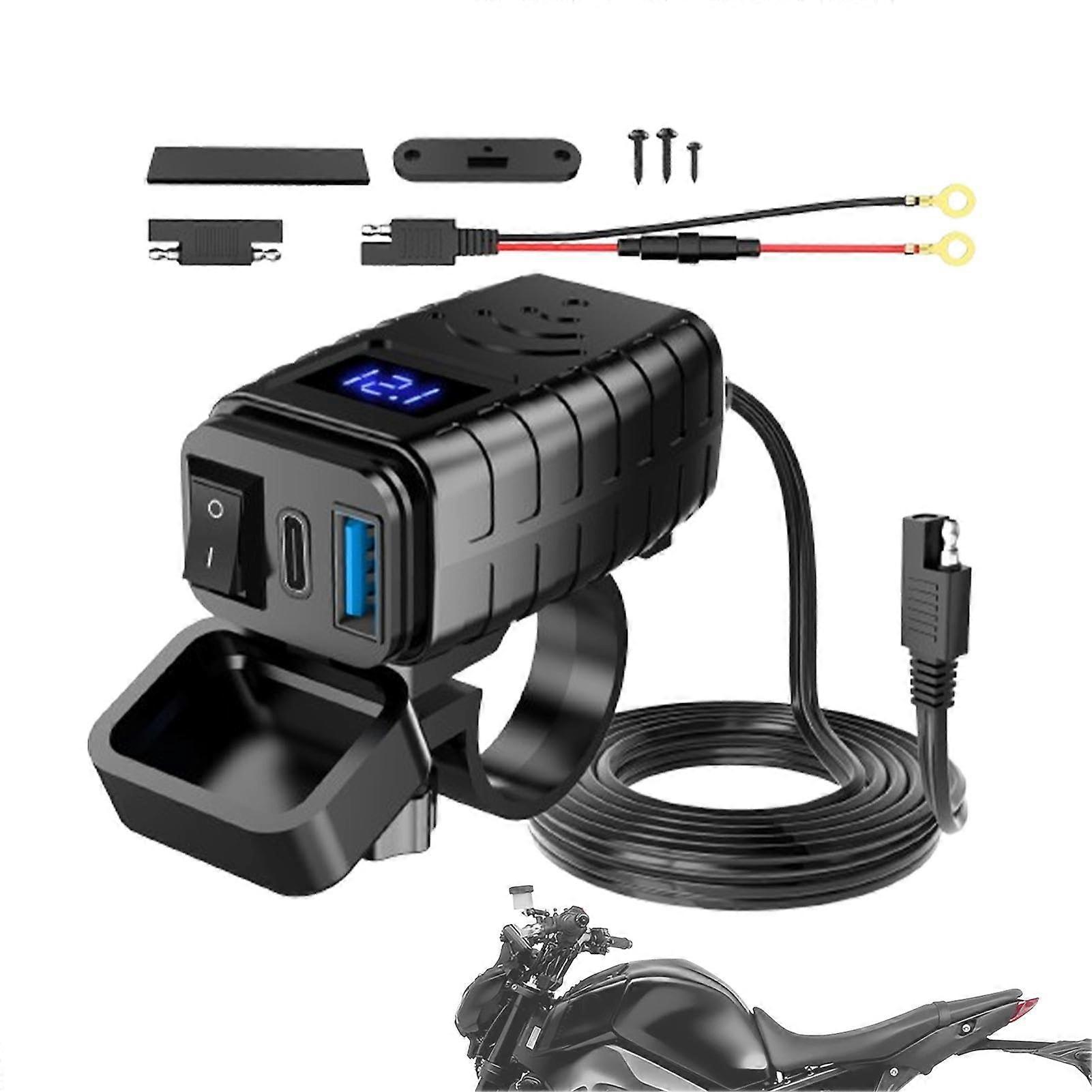 Motorcycle USB Phone Charger Voltmeter With Digital Display  And Low Voltage Waterproof SAE To USB Adapter Blue Screen