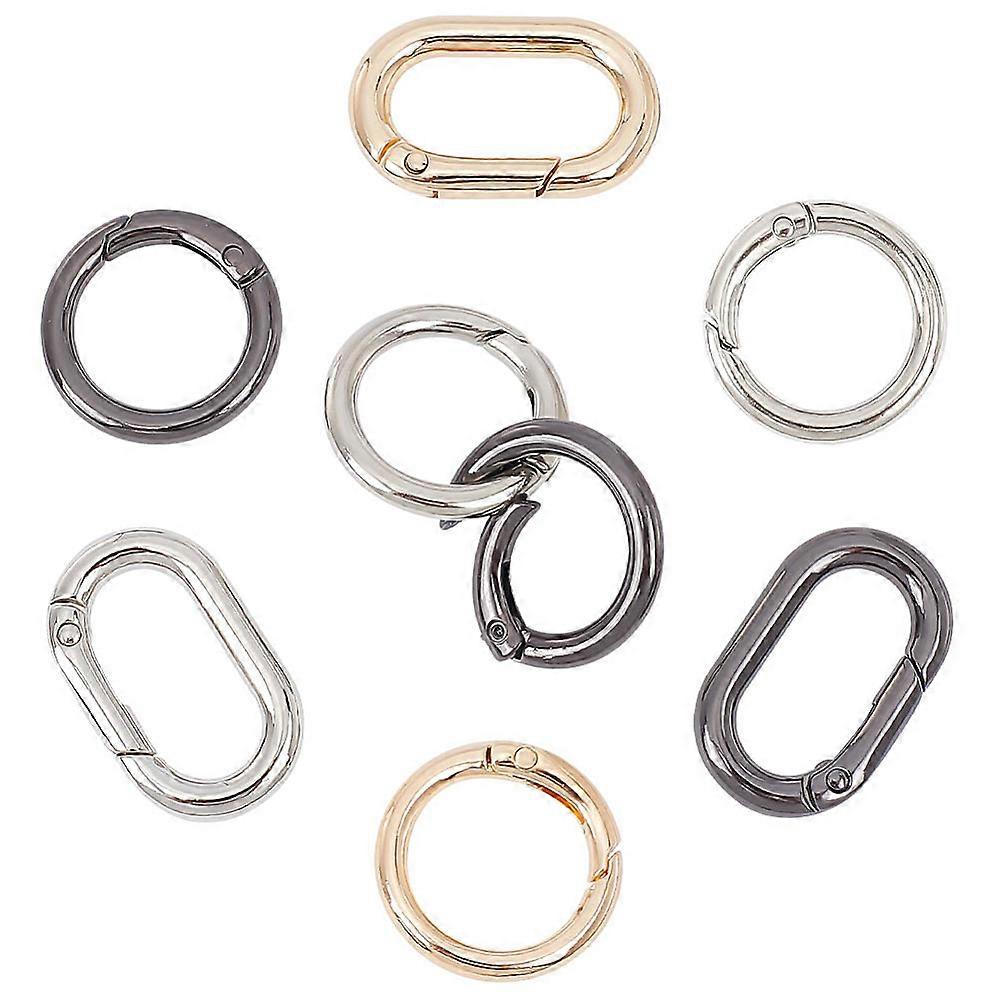 12Pcs 6 Styles Zinc Alloy Key Clasps Spring Gate Rings Oval & Round Ring Mixed Color 26~34.5x21~28x3.5~5mm Inner