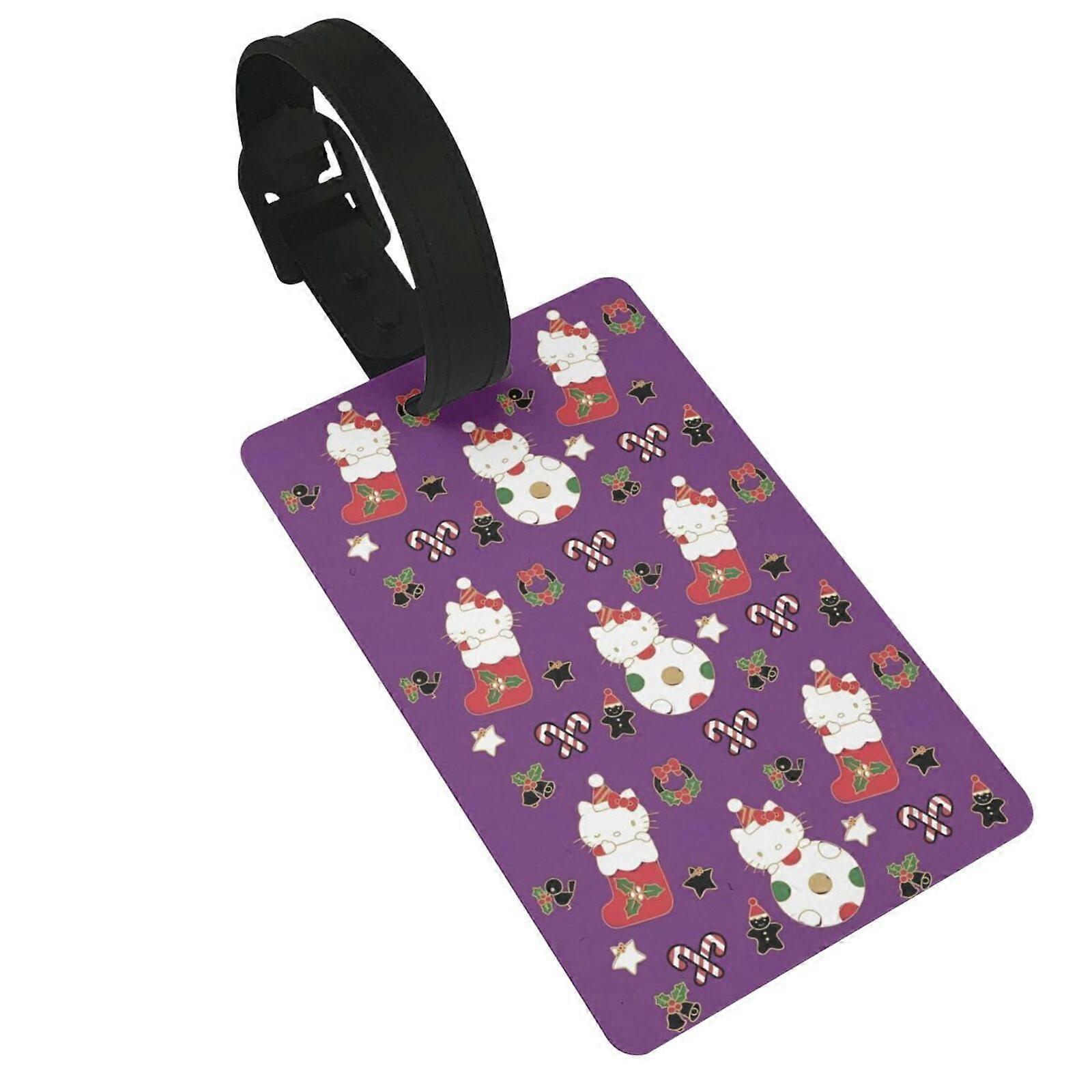 Hello Kitty Christmas Single Side Printed Luggage Tag with ID Label & Removable Wristband Compatible with Suitcase, Bag, Gym, Tool Box