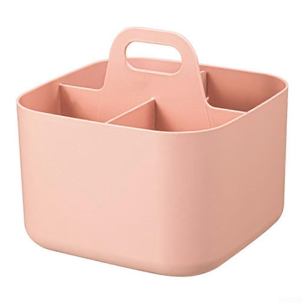 Stackable Storage Basket Organizer With Handle Plastic Bin 16.5x16.5x10.5cm Pink Removable Divider Home Office Craft