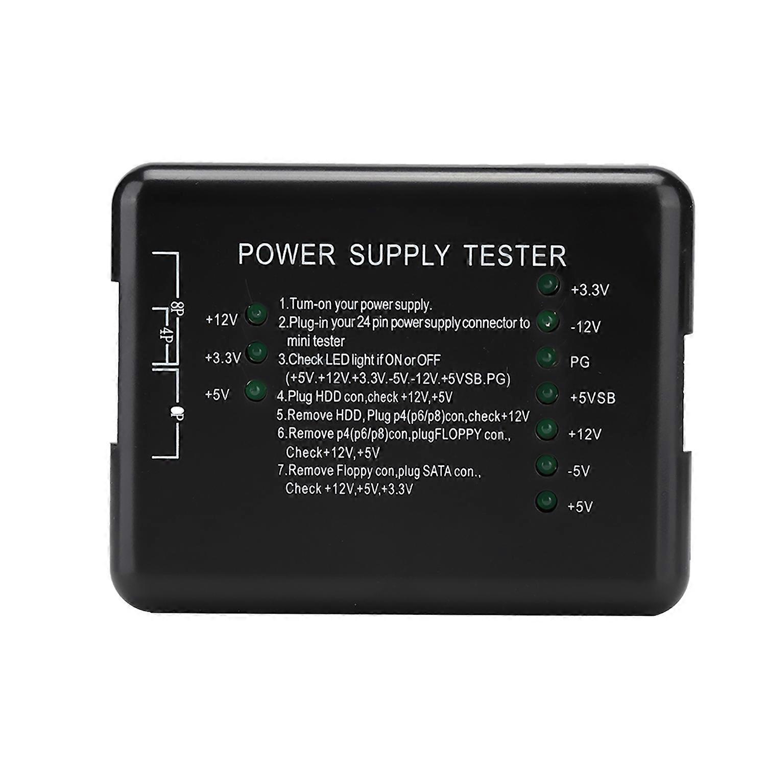 Black Computer PC Power Supply Tester 24Pin Compatible PSU/ATX/SATA/HDD With Indicator Light
