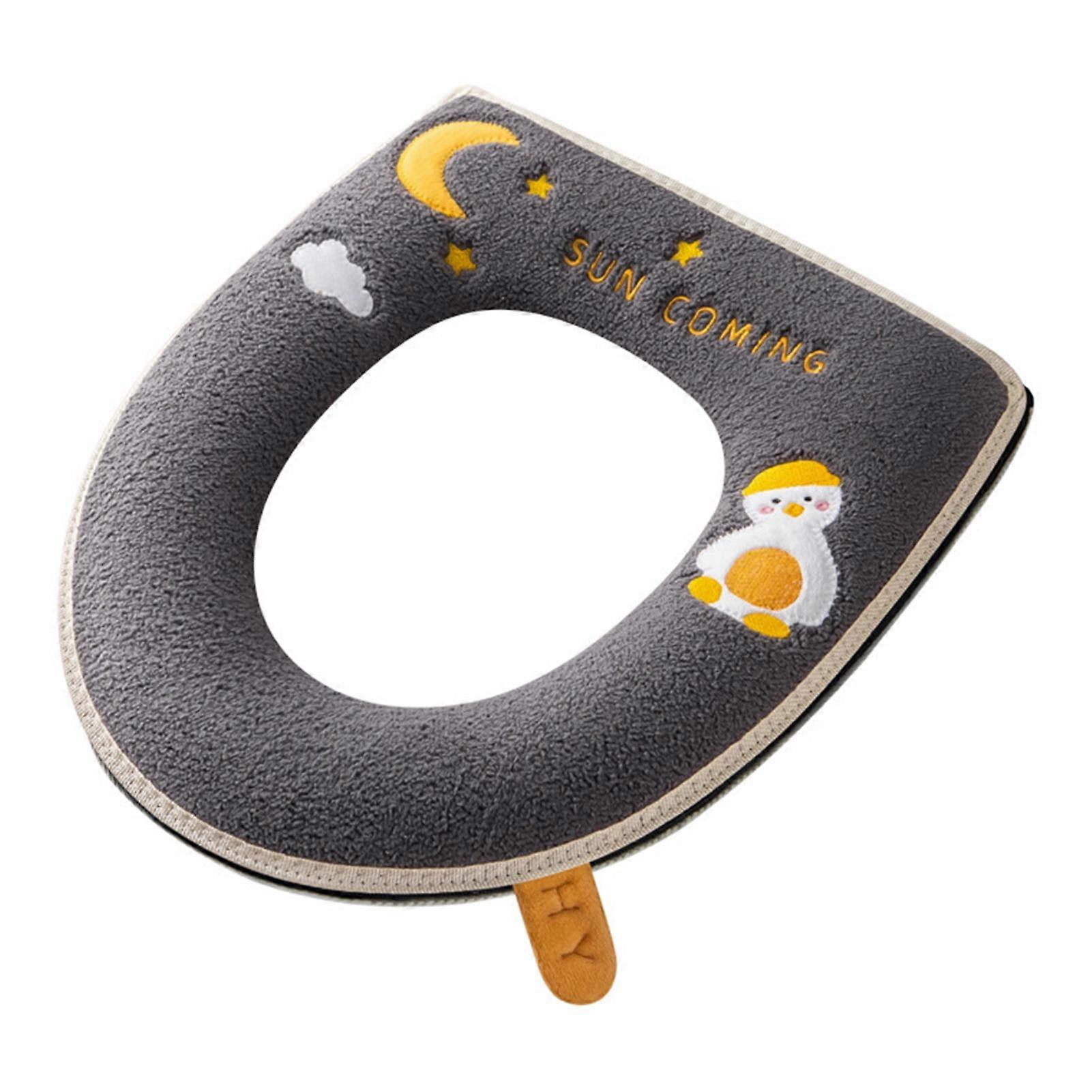 Ultra Soft Cartoon Duck Moon Toilet Seat Lid Cover: Keep Warm, Embroidery, All Inclusive, Zipper, Plush, with Handle, Home Bathroom Accessory