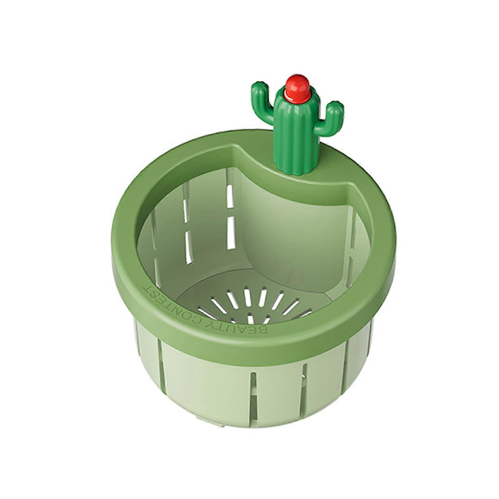 Cactus Garbage Filter Drain Basket - Pressing To Open Lid, Fine Mesh ABS Kitchen Sink Filter, Green, Easy To Clean