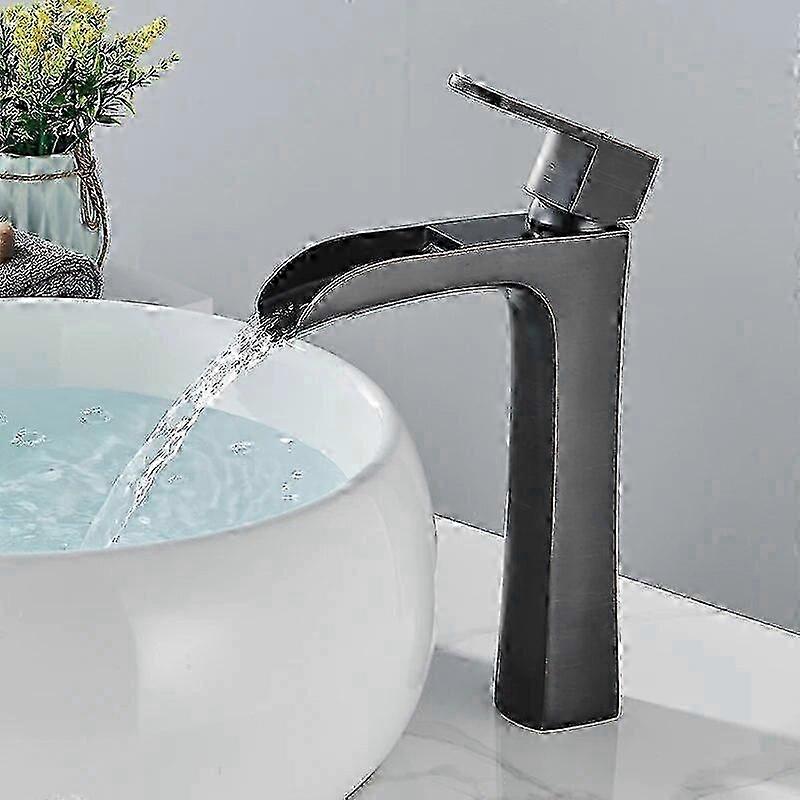 デッキマウントクロームハイスタイルバスルーム洗面器蛇口ウォーターフォールクレーン温水および冷水ミキサー真鍮素材