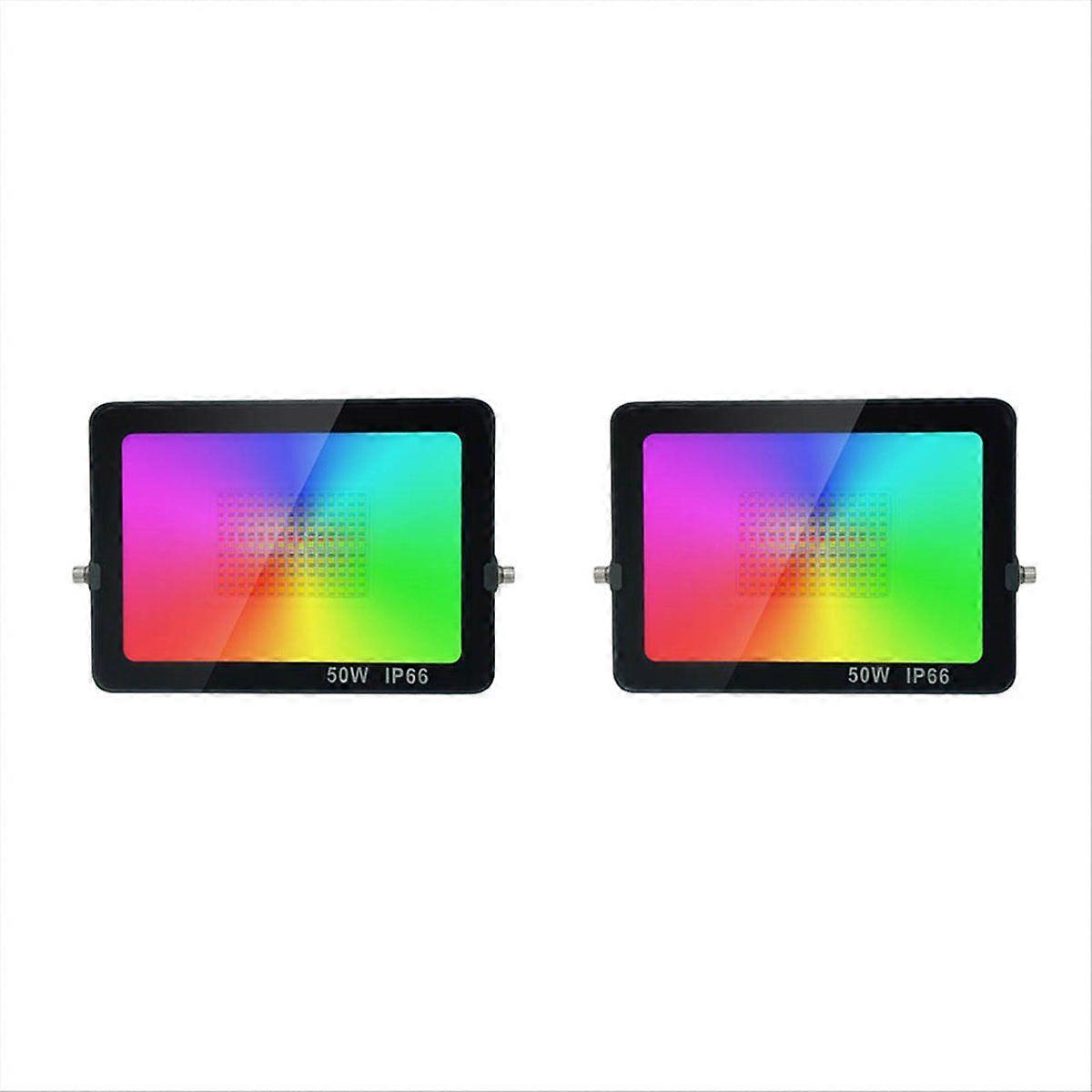 2 Pack 50W Smart LED Flood Light RGB Color Changing Light, Bluetooth+WIFI, IP66 Waterproof Landscap