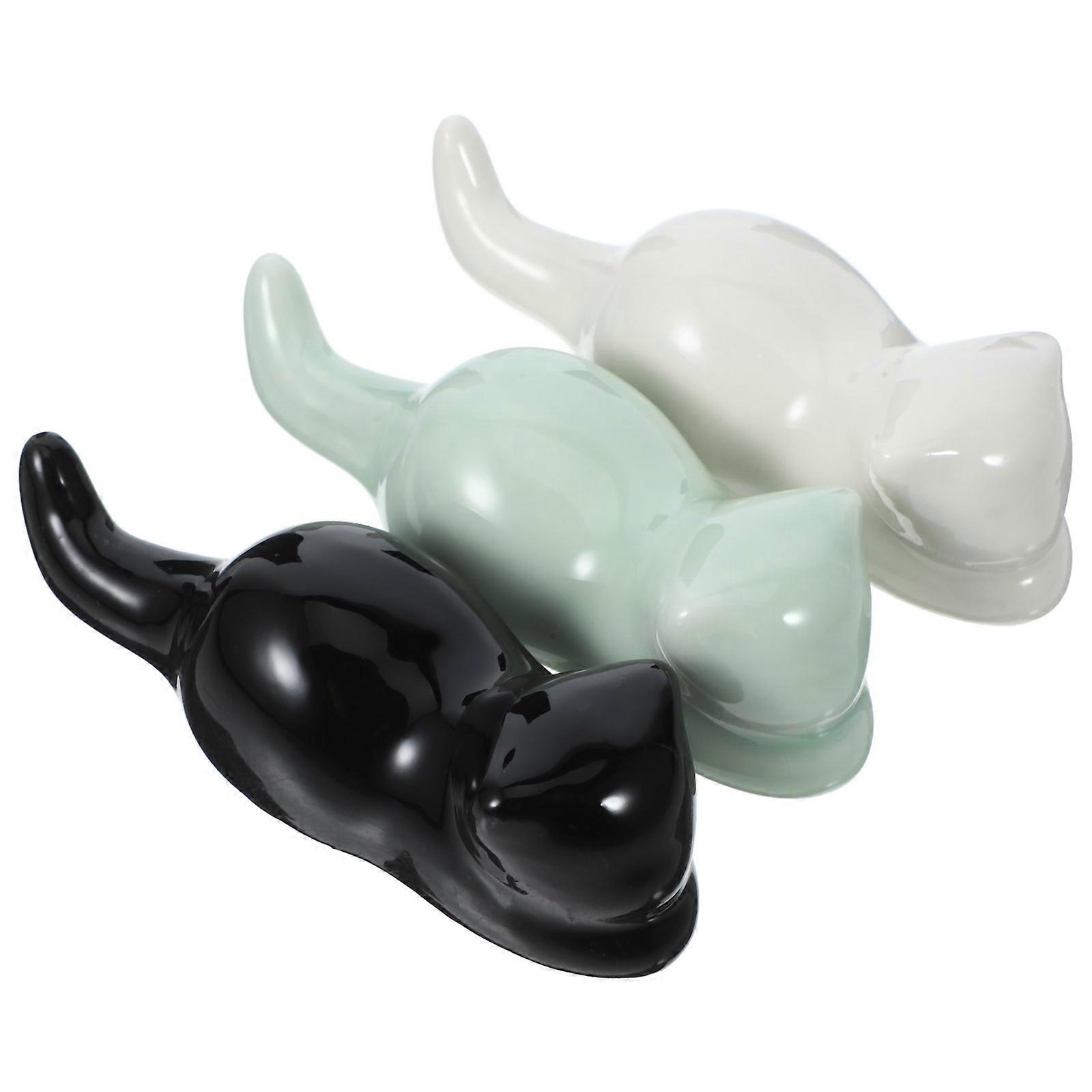 Ceramic Calligraphy Brush Rest Pen Holder Cat Shape for Home Use 3Pcs