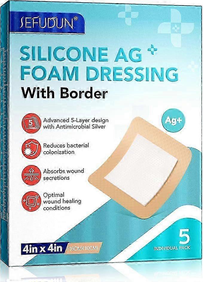 ضمادة جرح معقمة من رغوة السيليكون مع حدود لاصقة لطيفة من السيليكون مقاومة للماء ، وسادات فائقة الامتصاص قابلة للتنفس مقاس 4 × 4 بوصة