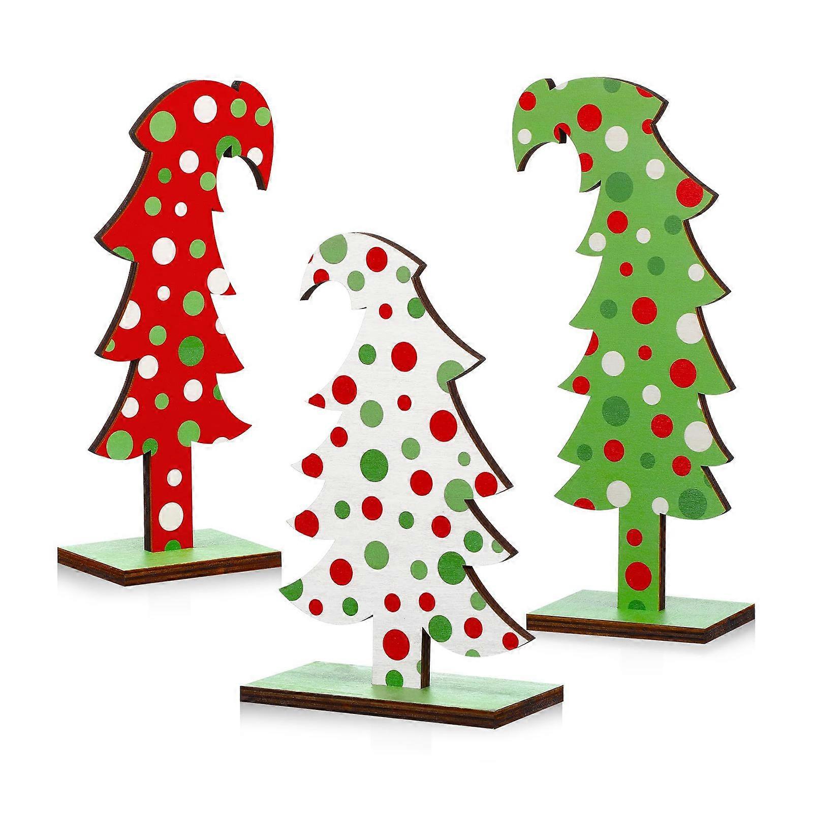 3 Pcs Artificial Christmas Tree With Base Wood Christmas Tree Tabletop Displaying Decoration for Party Decorations Multicolor