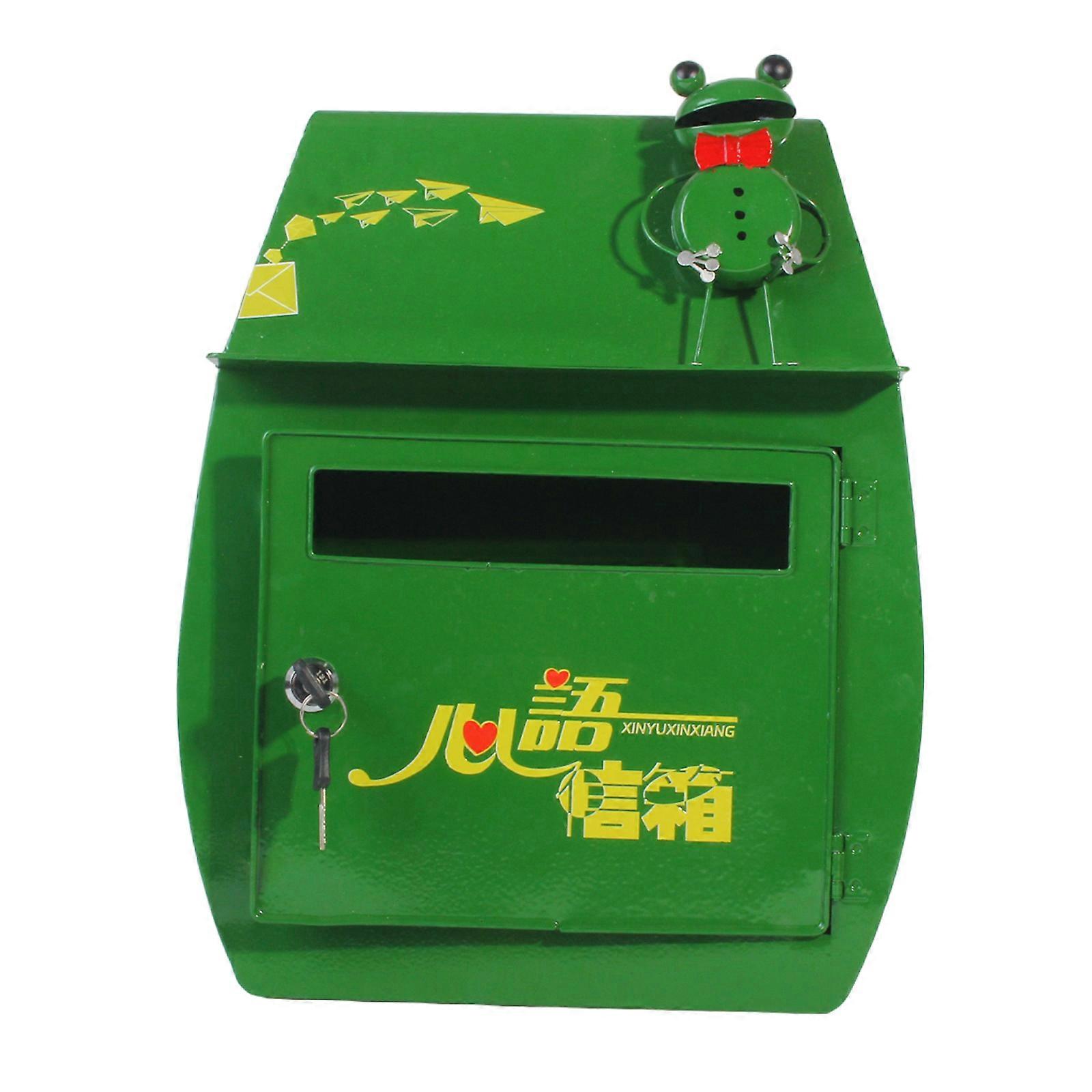 Frogs Pattern Rustproof Metal Mailbox Large Capacity Wall Mounted Post Box for Garden Homes  Green