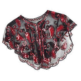 Short Mesh Shawl For Formal Clothes Feature Secure Sequins Detail Soft Polyester Cover Up Easy To Fold And Carry  Silver