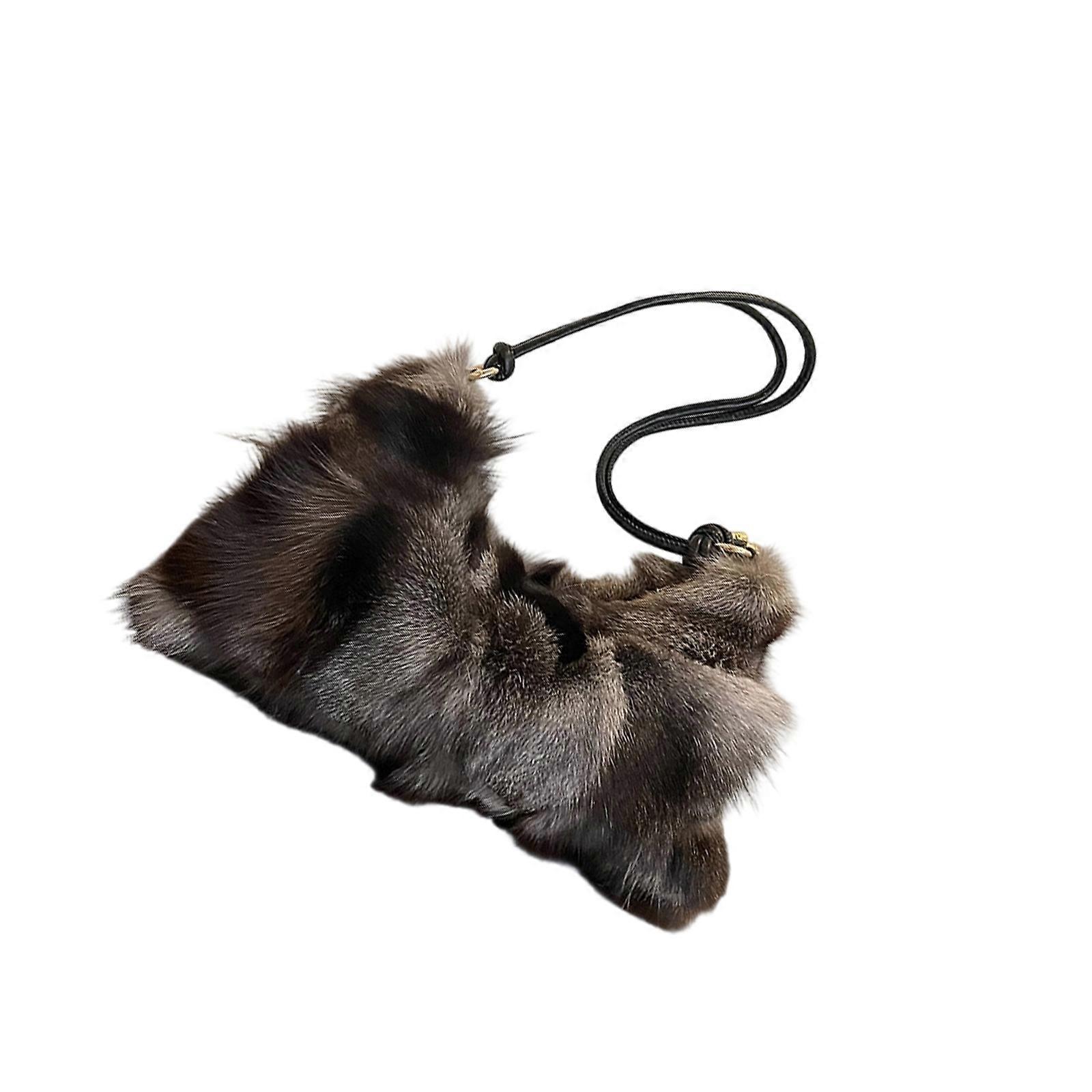 Luksusowa torebka na ramię ze sztucznego futra dla kobiet, stylowy wzór patchworkowy, torebka pod pachę z wygodnym paskiem do codziennego użytku, kolor kawy