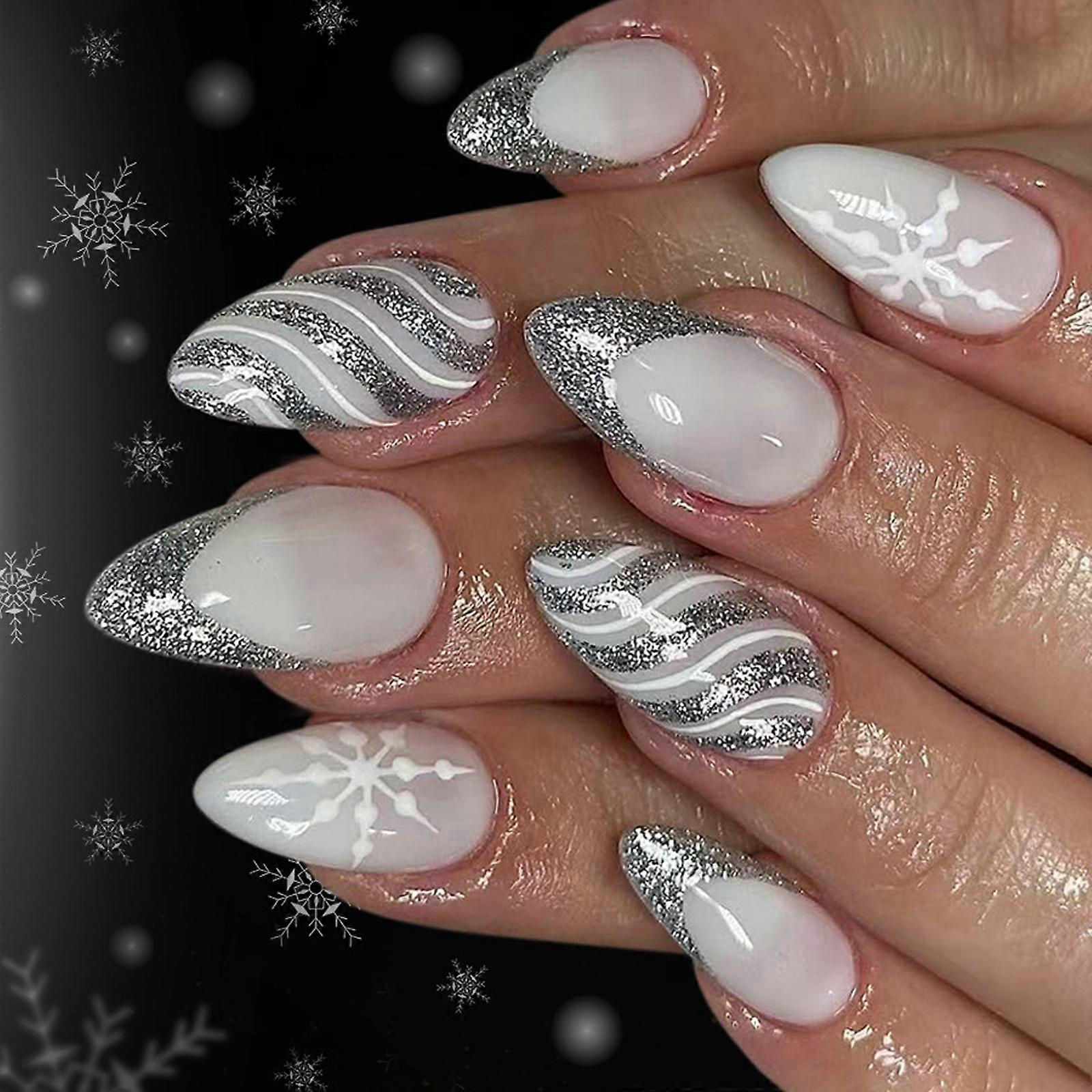 Christmas Party Hoofs Pack of 24 Silver Scintillate Coffer Press Instance Ice Plan Easy Application Unguis Art Multicolor