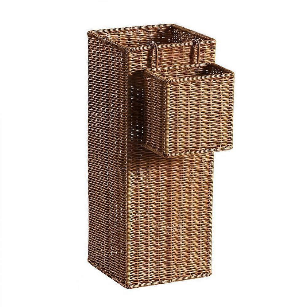 Woven Umbrella Stand with Removable Basket and Water Tray for Entryway Storage
