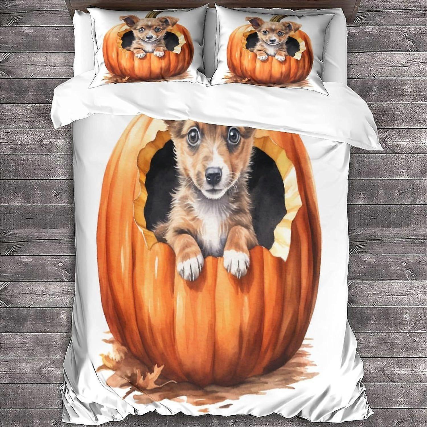 LikeEj 3 قطع غطاء لحاف مع أكياس وسادات ، طقم مفروشات بطبعة الهالوين مع إغلاق بسحاب ، غطاء لحاف مزدوج