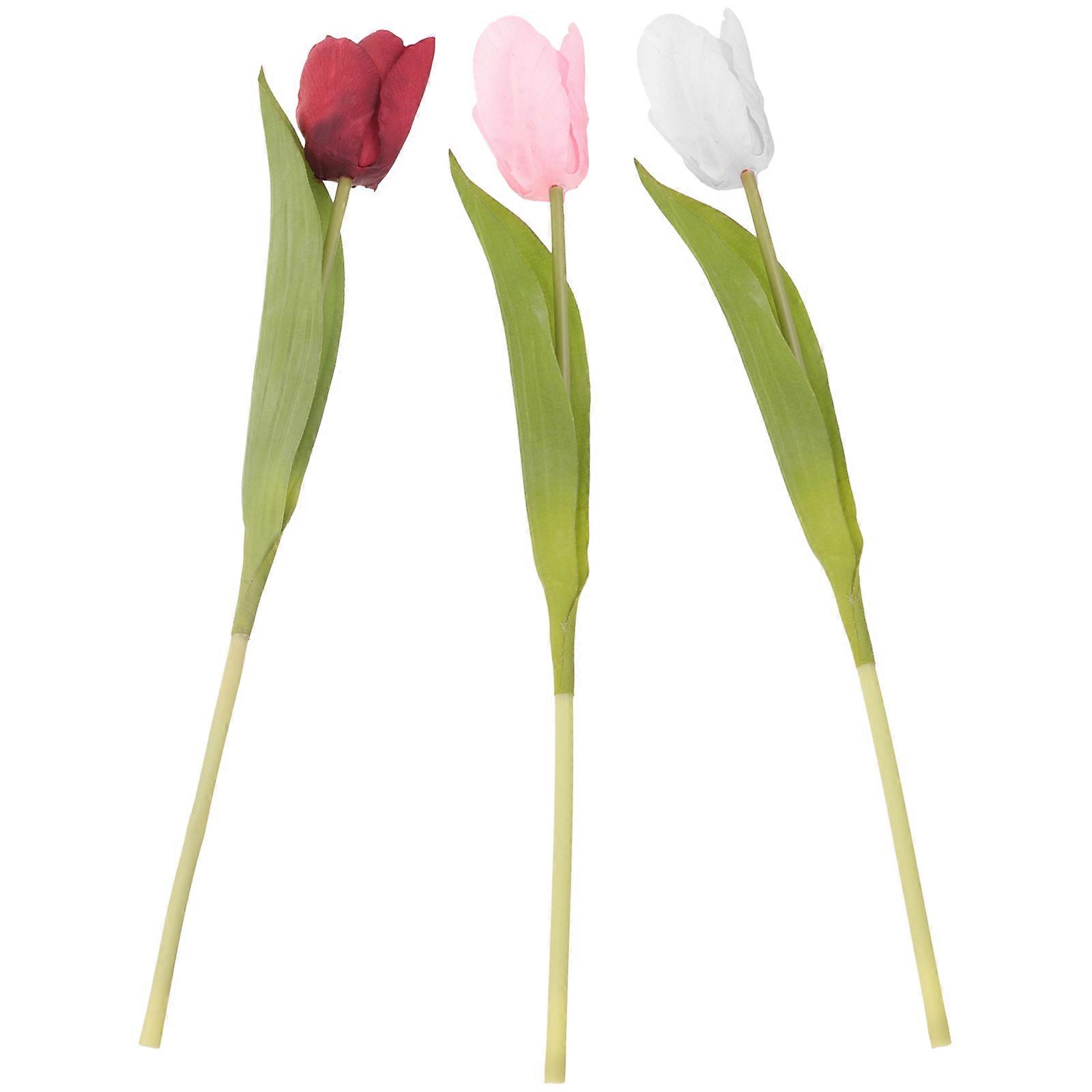 Artificial Flower 3Pcs Realistic Tulips Faux Flowers Tulip Shape For Photo Prop