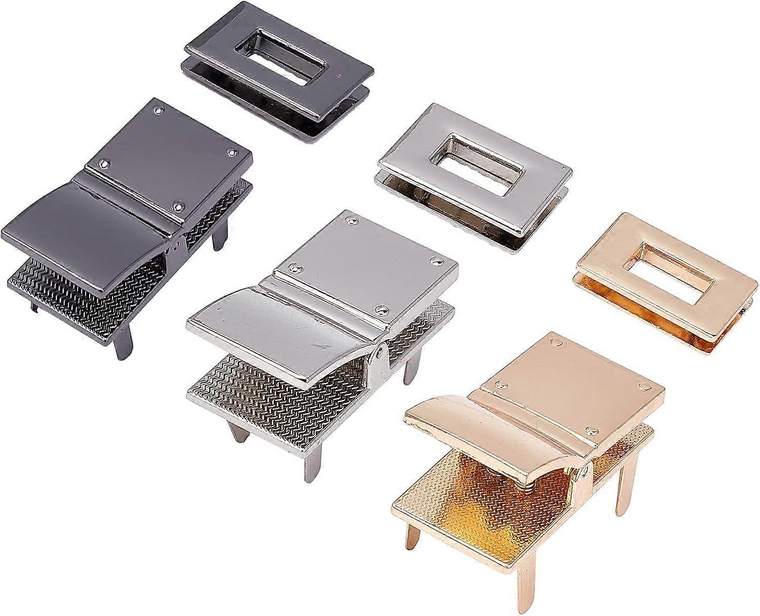 3Sets 3 Colors Rectangle Alloy Purse Twist Lock Purse Closure Twist Lock Clasp Twist Purse Clasps Hardware with Iron Shim for Handbag Making 25x48x37m