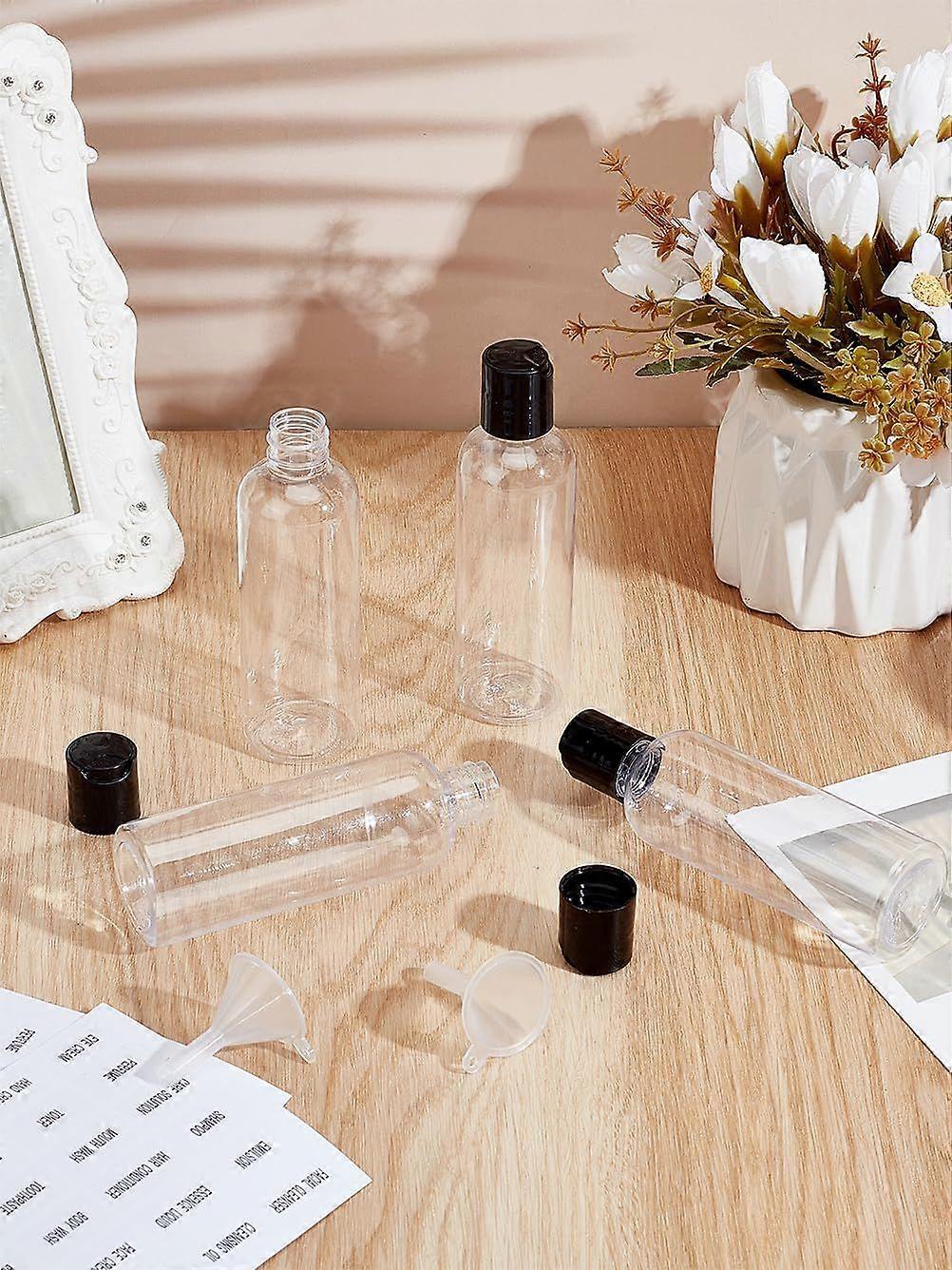 4 Pcs Empty Top Caps Travel Bottles PET Empty Disc Top Caps Bottles with Funnel Hopper and Self-Adhesive Stickers for Lotion Liquids Travel and Crafts