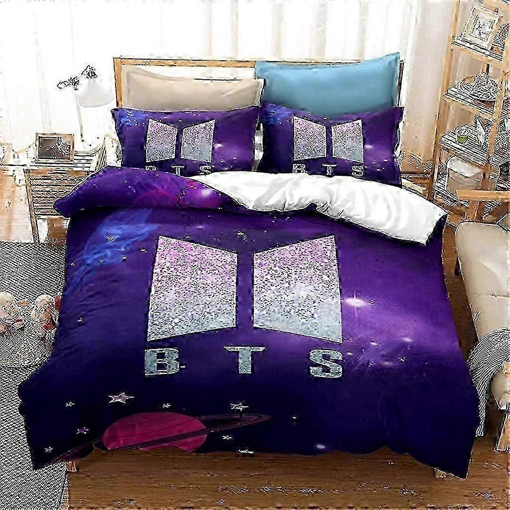 Kpop BTS مجموعة الفراش جالاكسي جيمين شوقا V راب J-Hope جونغكوك مجموعة غطاء لحاف للفتيات المراهقين أرجواني كينغ مقاس 1 غطاء لحاف 2 غطاء وسادة (توأم (68x86)
