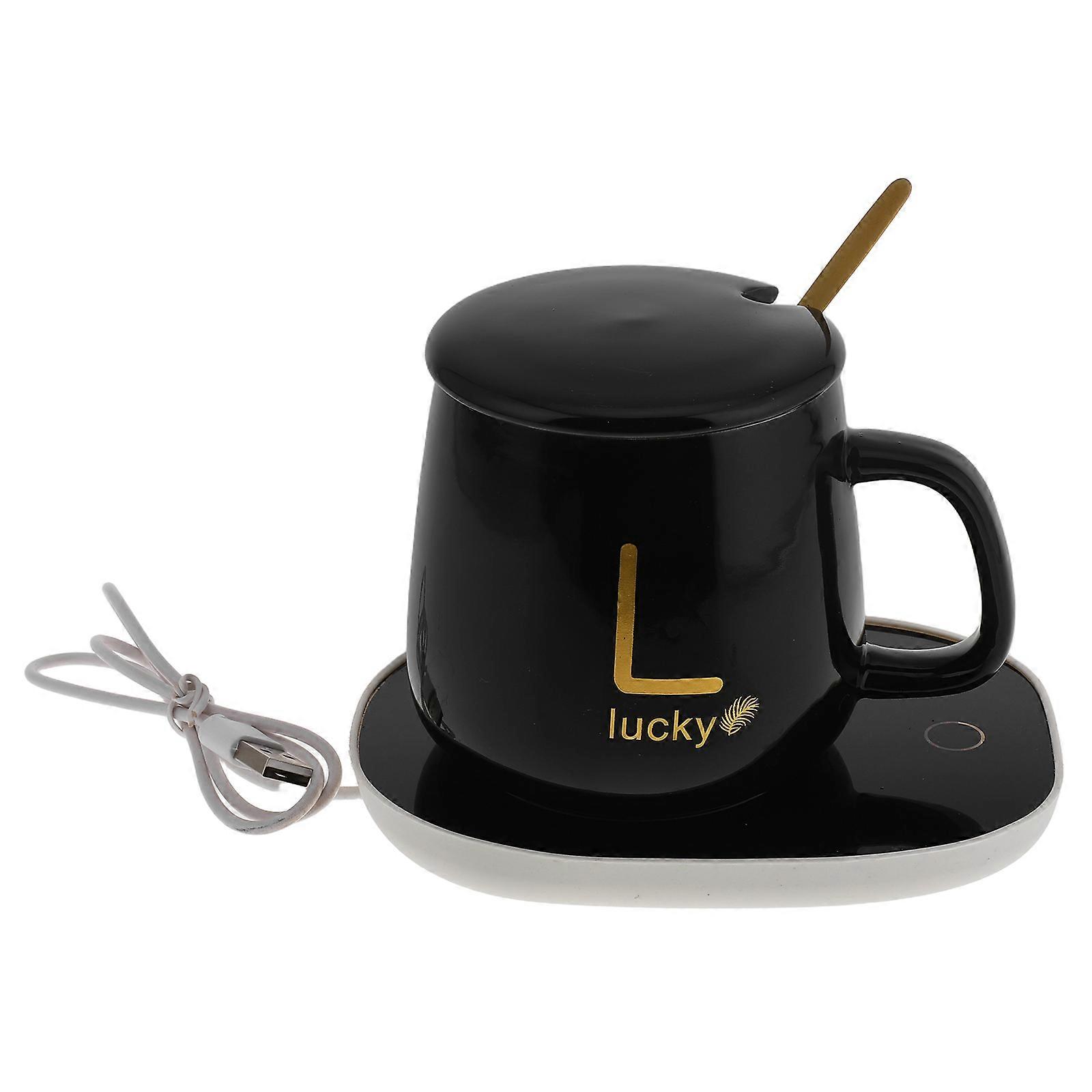 Constant Temperature Heating Coaster Constant Temperature Coffee Mug Warmer Ceramic Cup Set For Office Workers Black 1Set