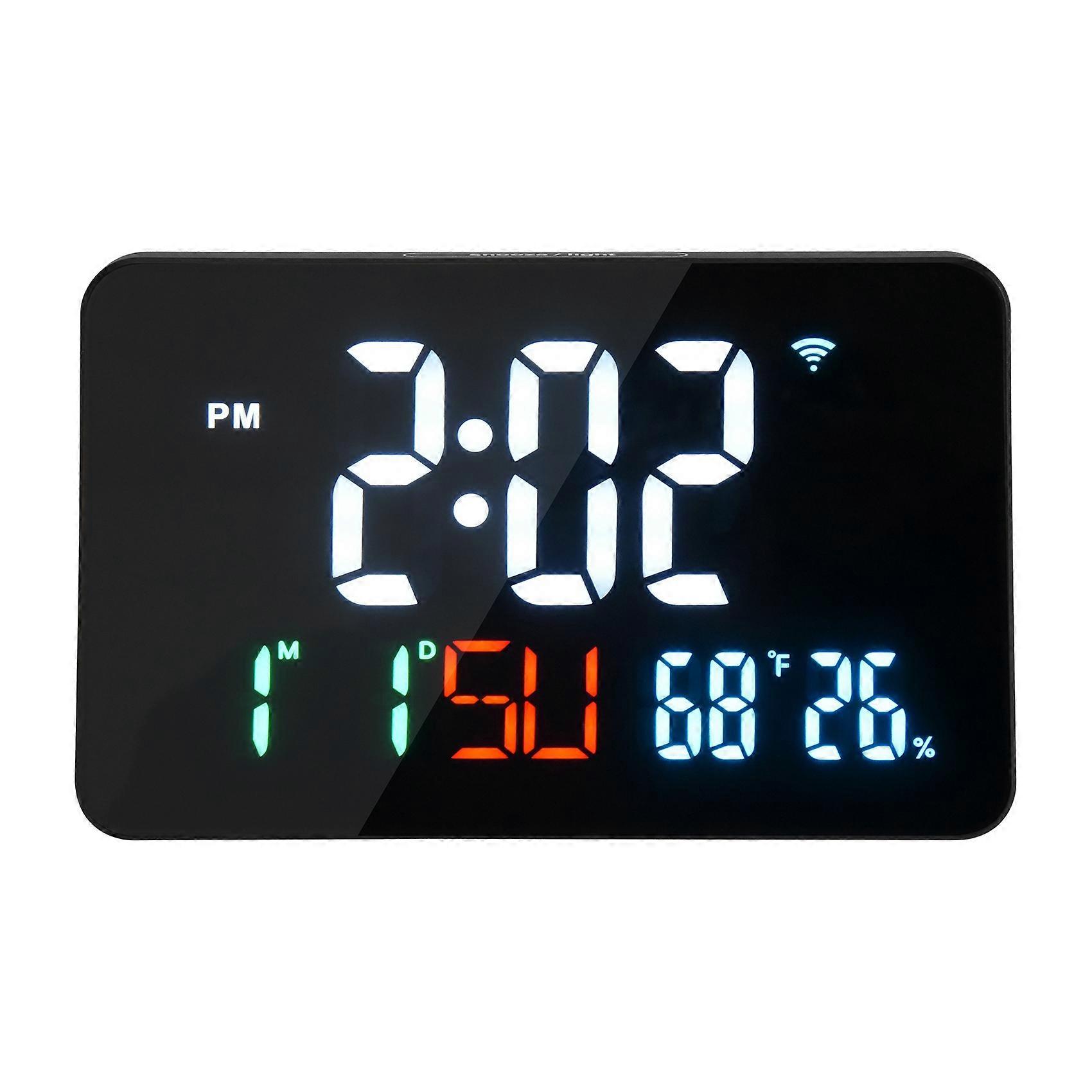 Digital Clock Alarm Clock WiFi Clock, Extra Large Letters, Temperature and Humidity, Calendar, Week, 4-Level Brightness