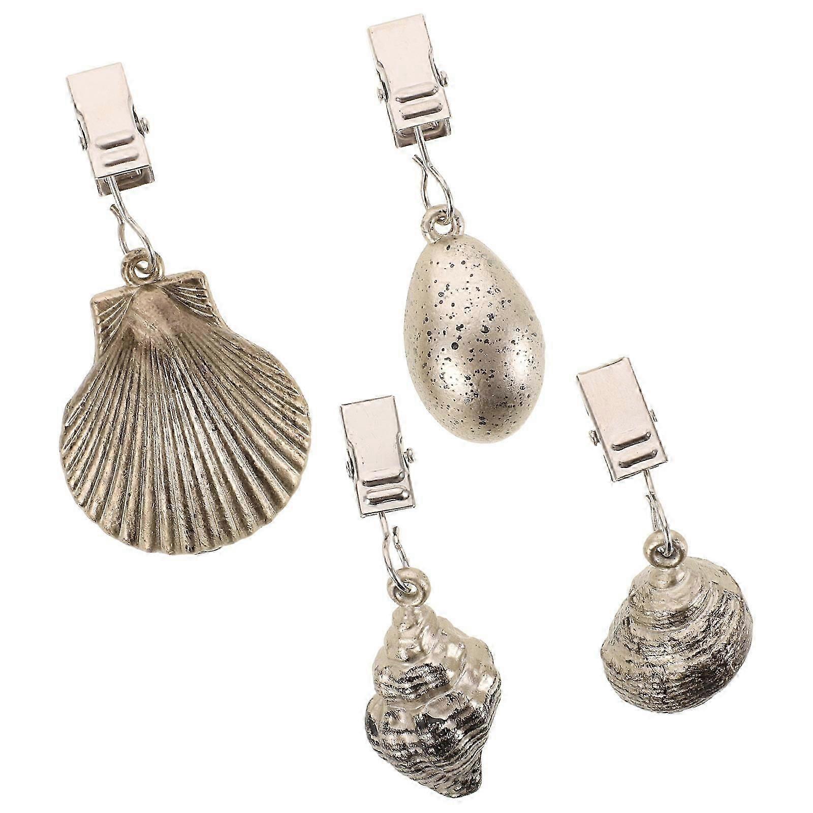 4Pcs Tablecloth Weights Tablecloth Pendant Shell Shaped Table Cover Weights with Metal Clip