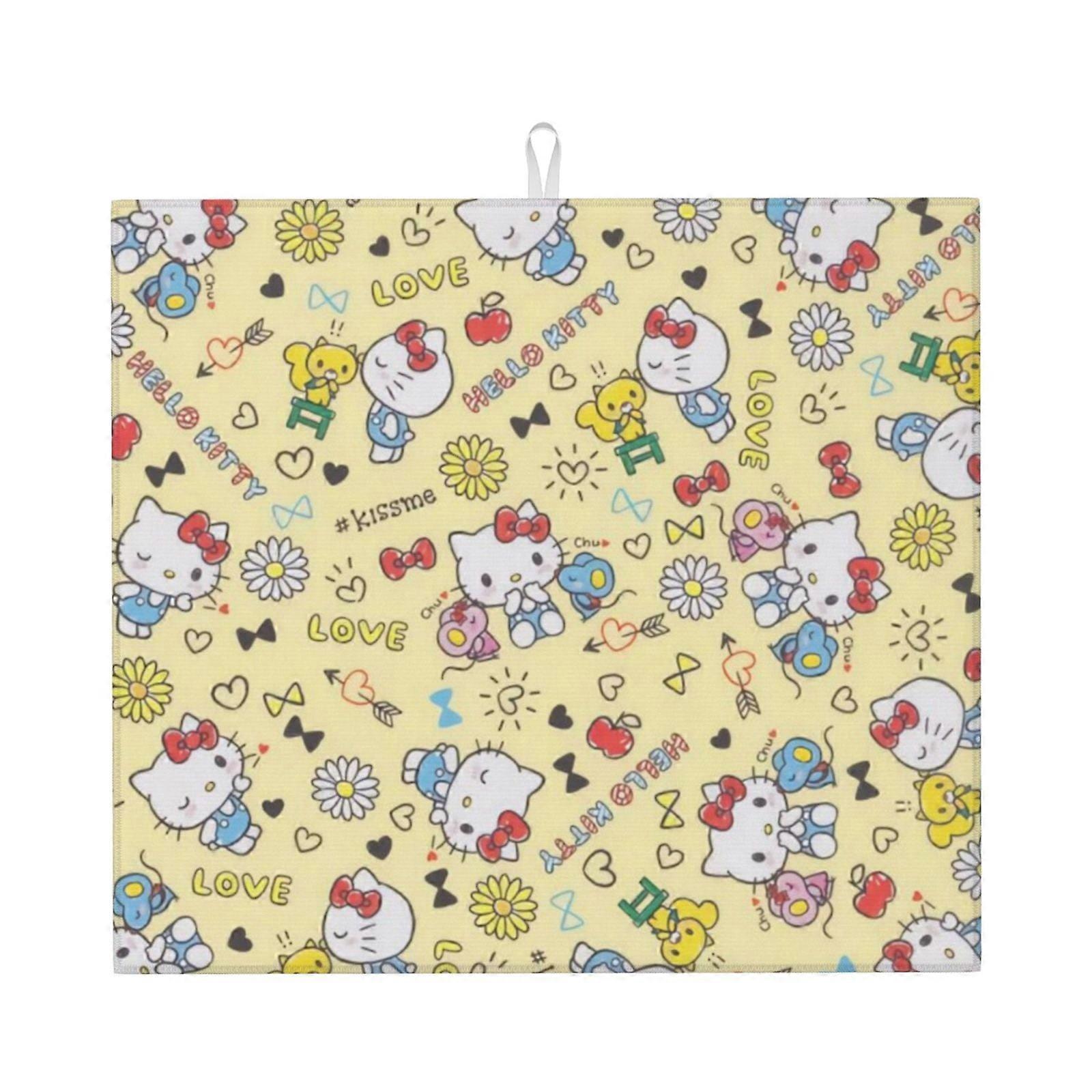 Hello Kitty Dish Drying Mat For Kitchen Counter, Microfiber Dish Mat, Fast Absorbent Draining Pad