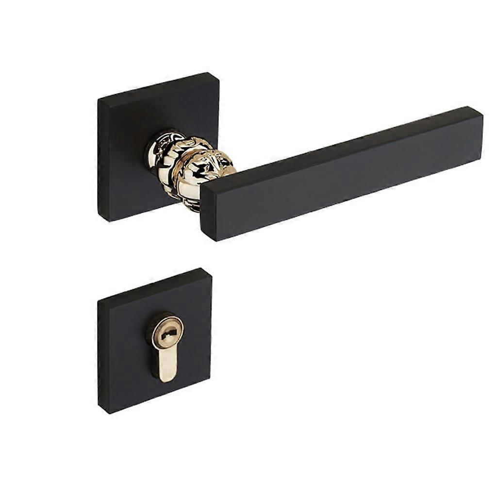 Bright Gold Interior Door Lock with Solid Copper Wooden Handle, Single Tongue, Universal Fit